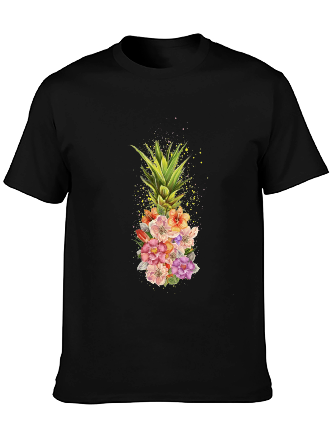 Black Floral Pineapple Graphic T-Shirt - Black view 3