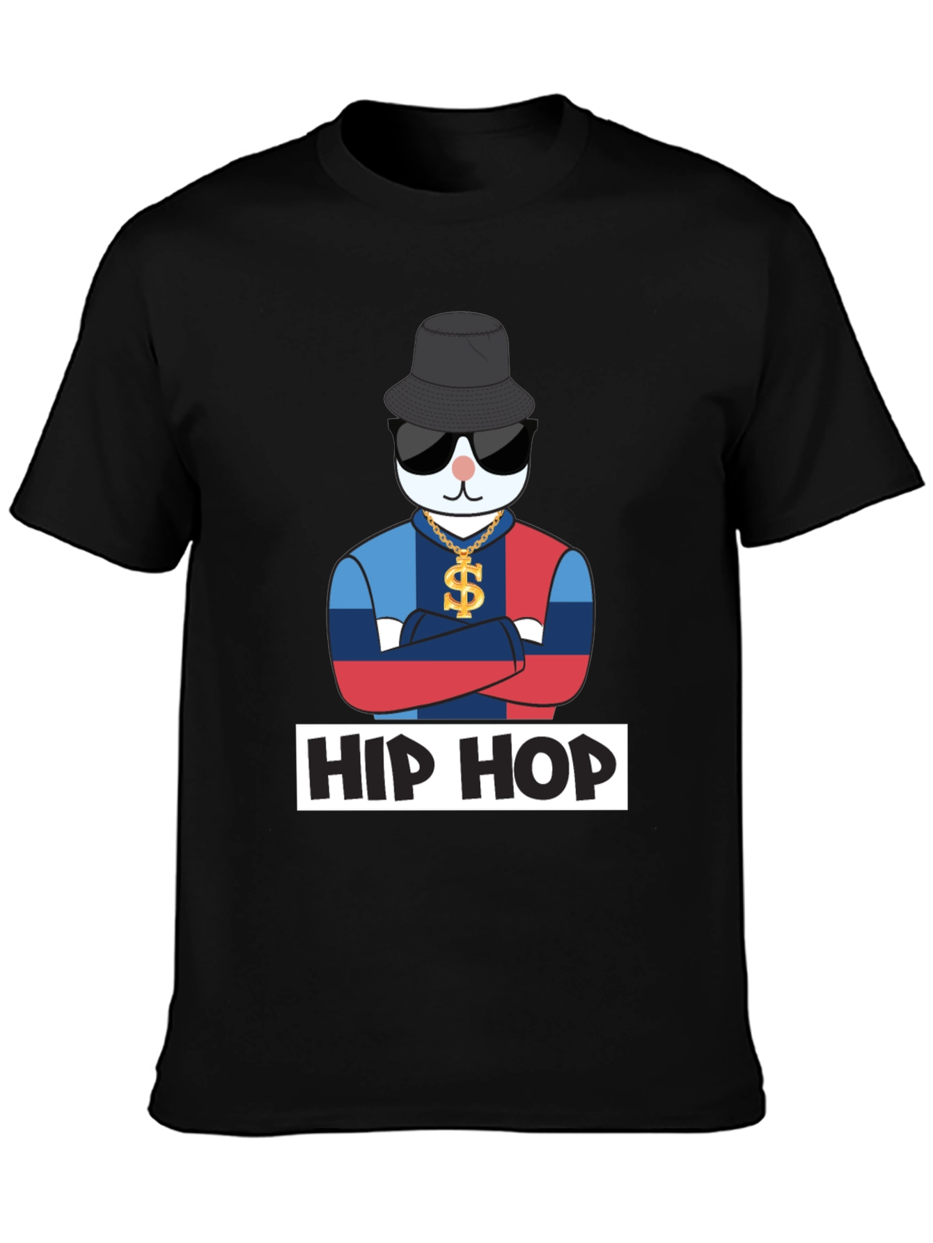 Black Hip Hop Cat T-Shirt, Fun Design view 3