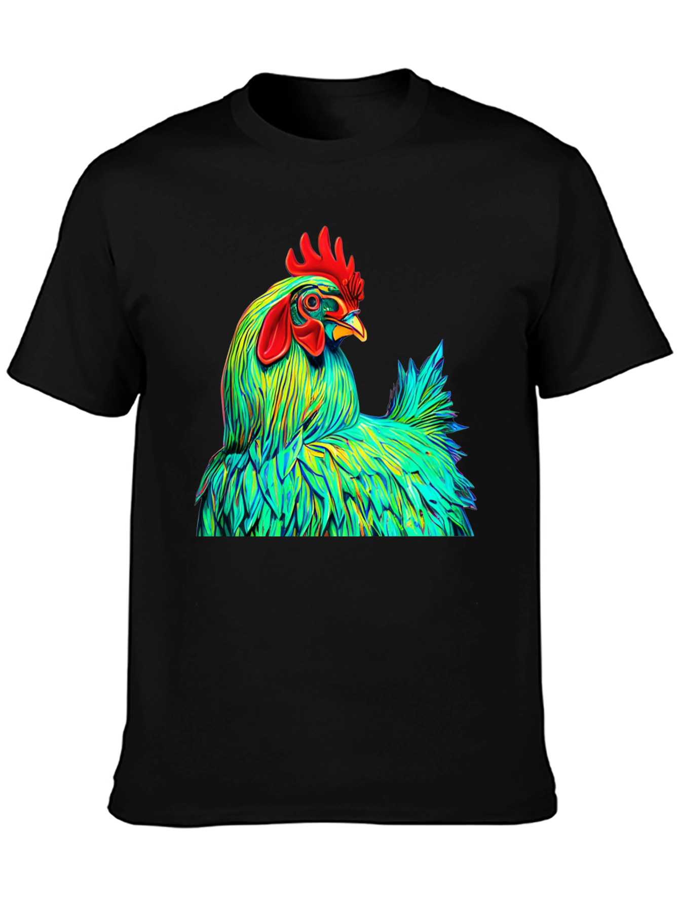 Black Vibrant Rooster Graphic Tee - Bold Style view 3