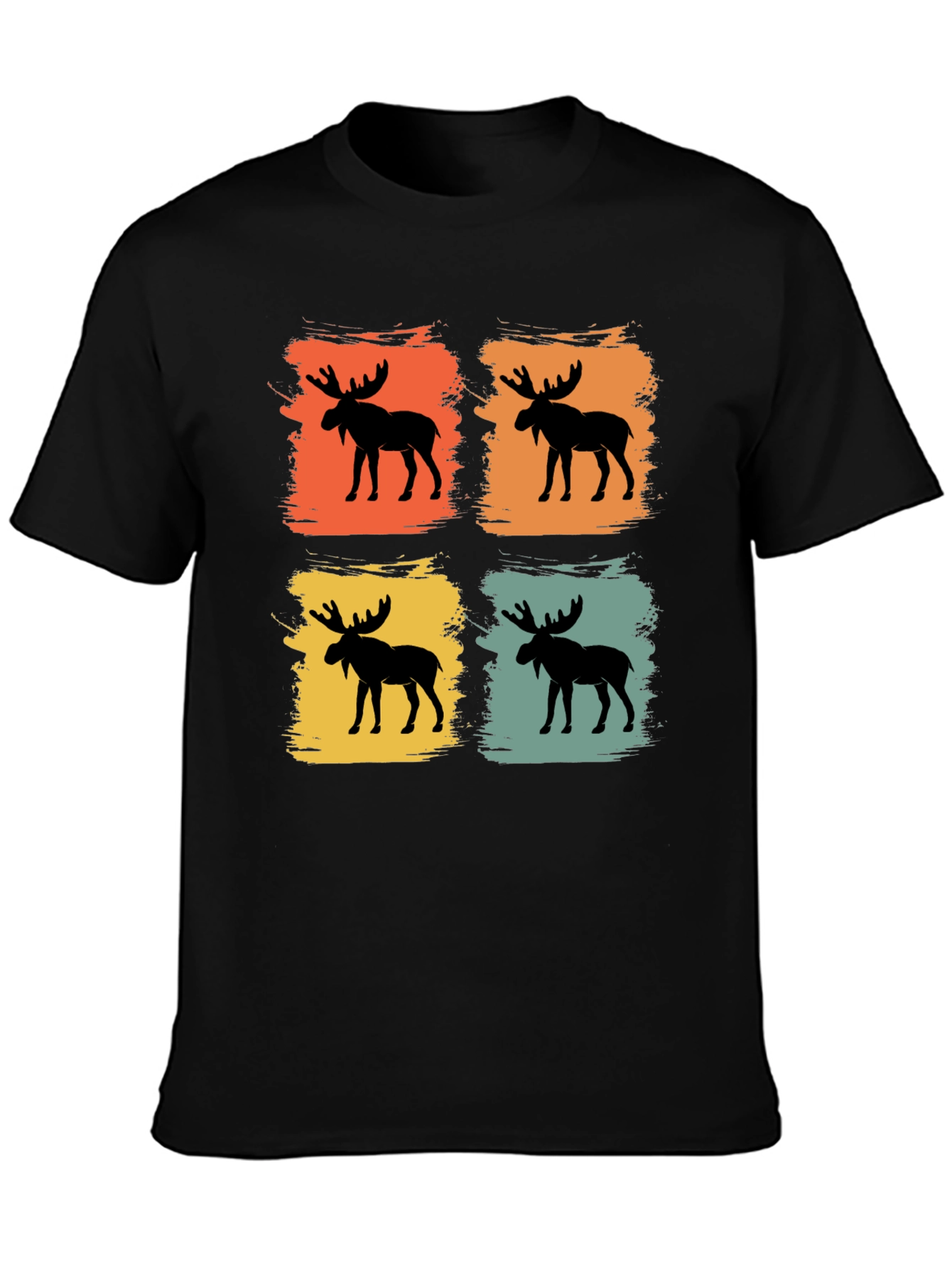 Black Retro Moose Graphic Tee - Black Cotton Blend Shirt view 3