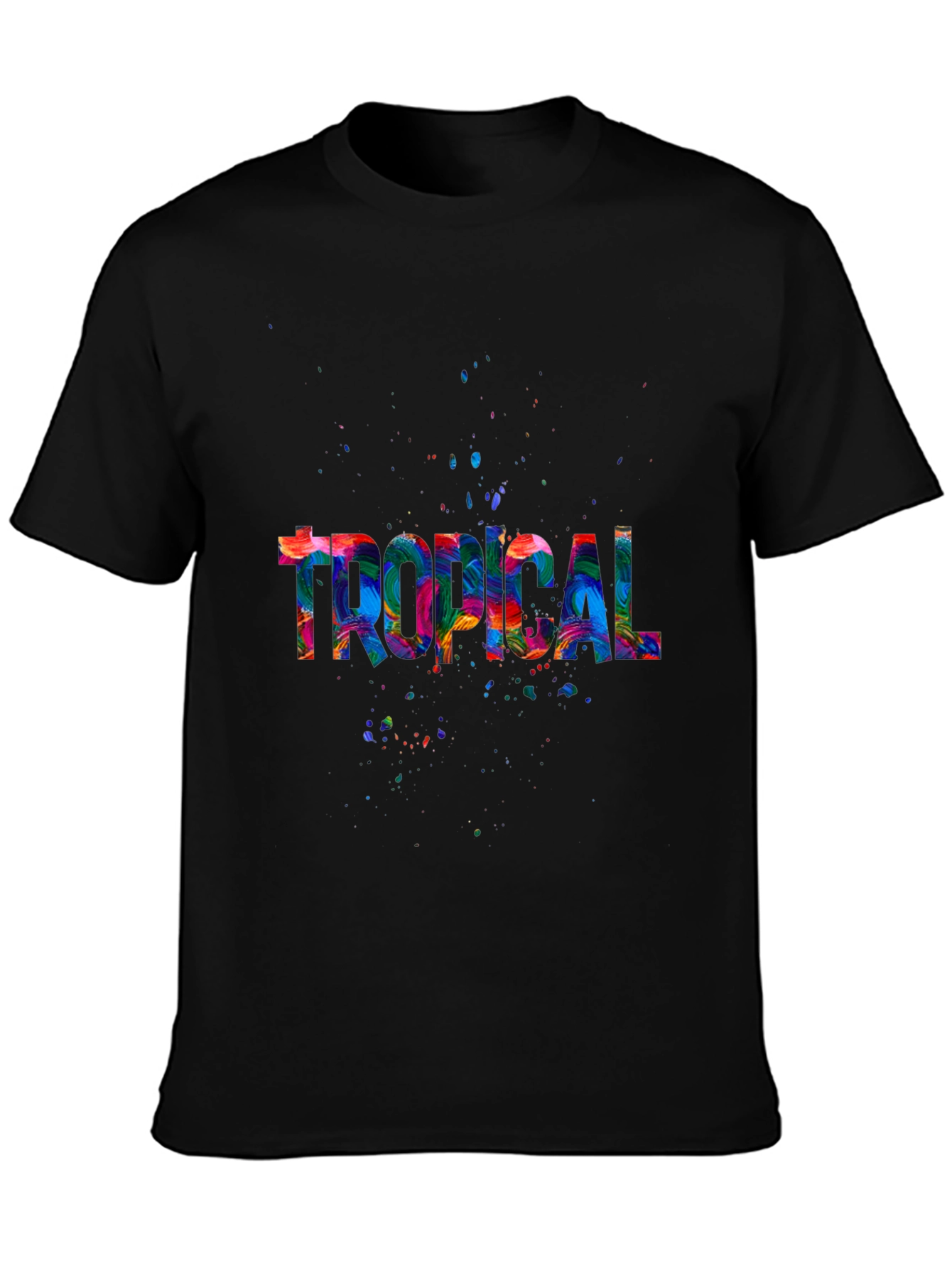 Black Tropical Splash Men's Black T-Shirt view 3