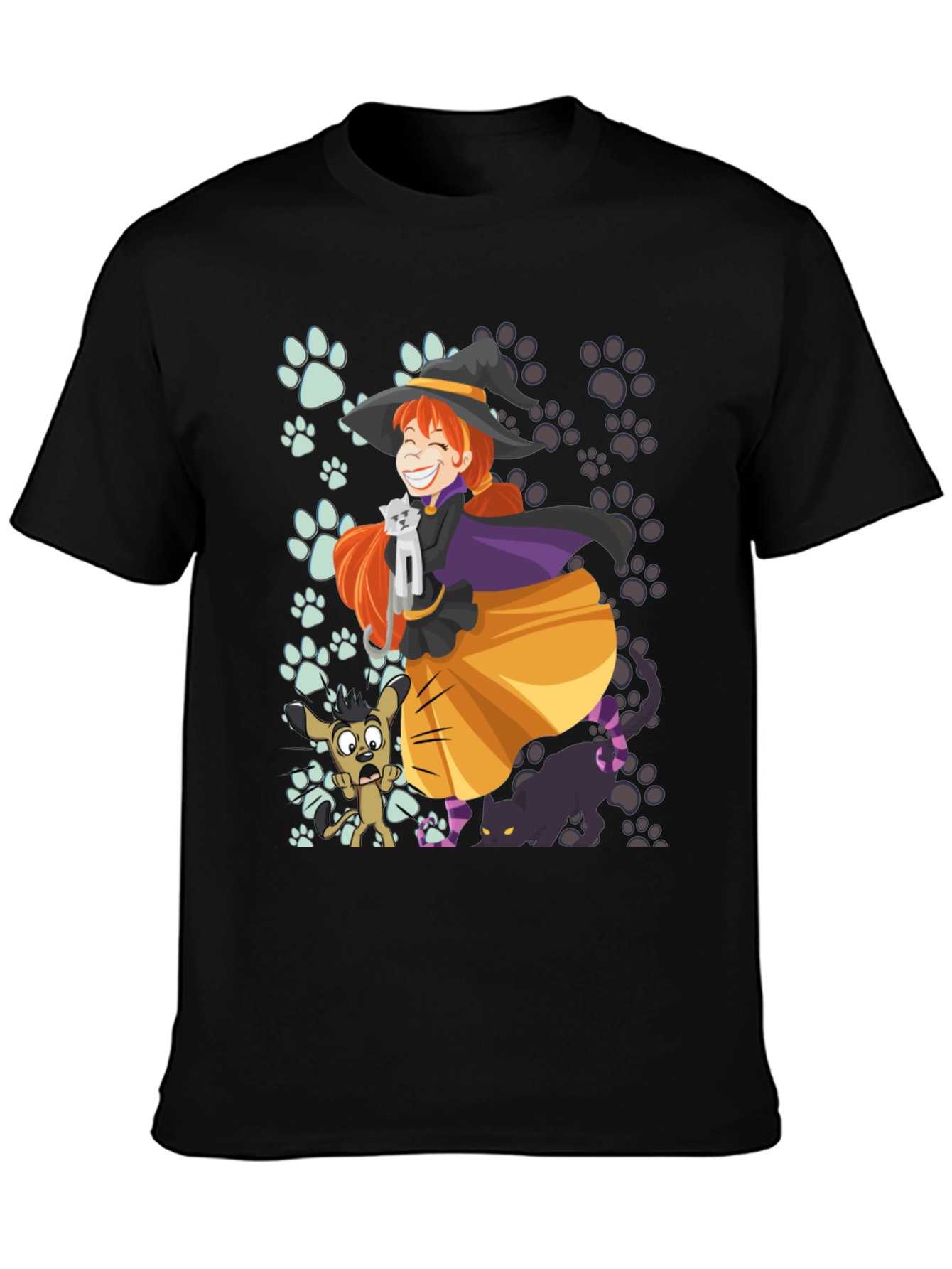 Black Witch and Pets T-Shirt view 3