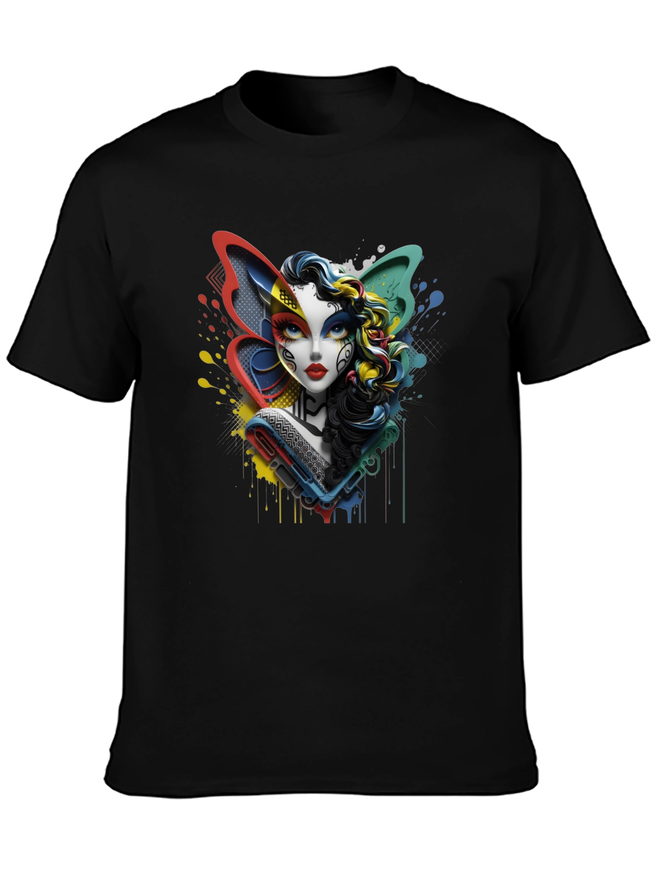 Black Colorful Abstract Woman Graphic Print Black T-Shirt view 3