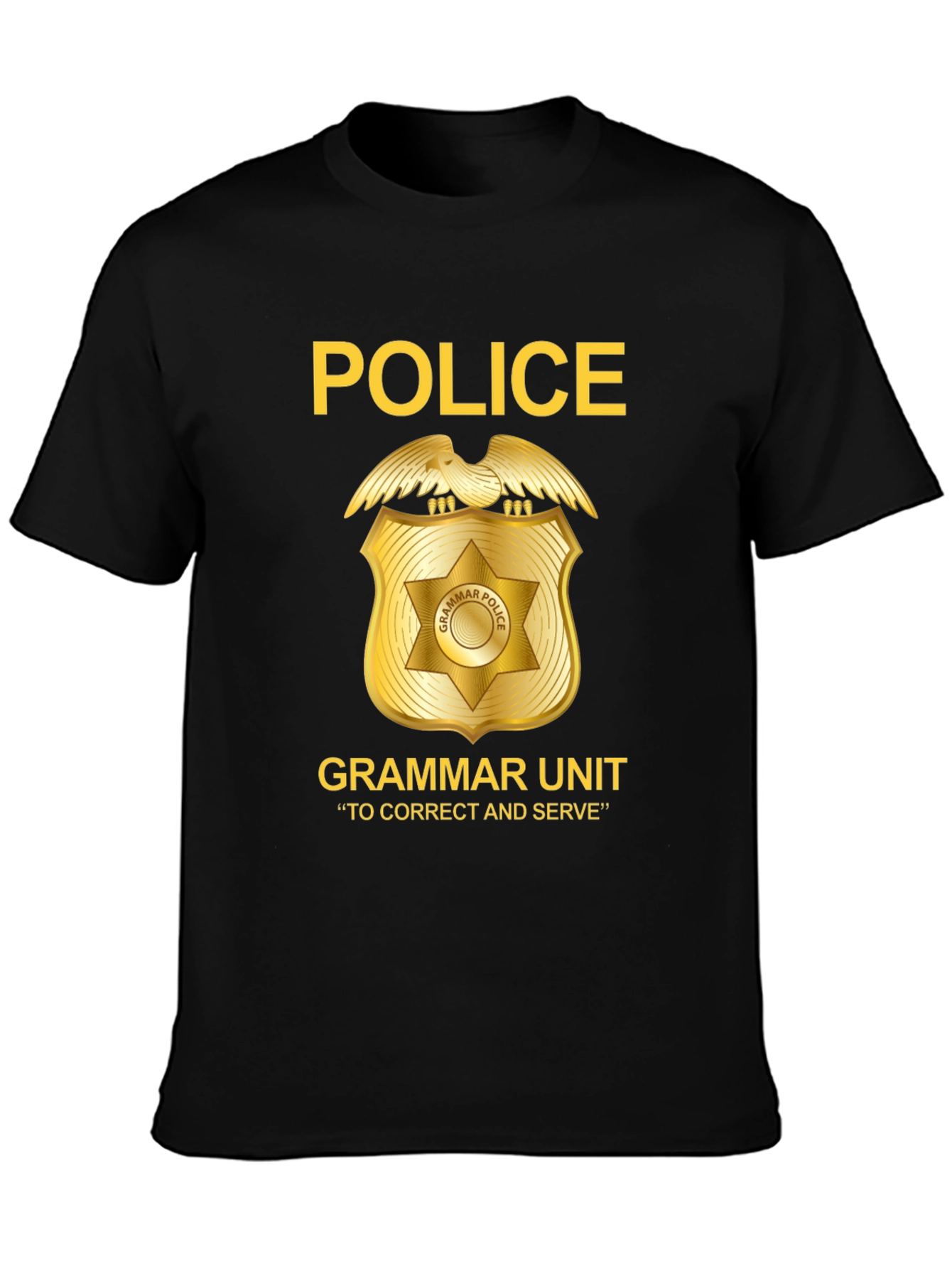 Black Grammar Police T-Shirt - Correct and Serve view 3