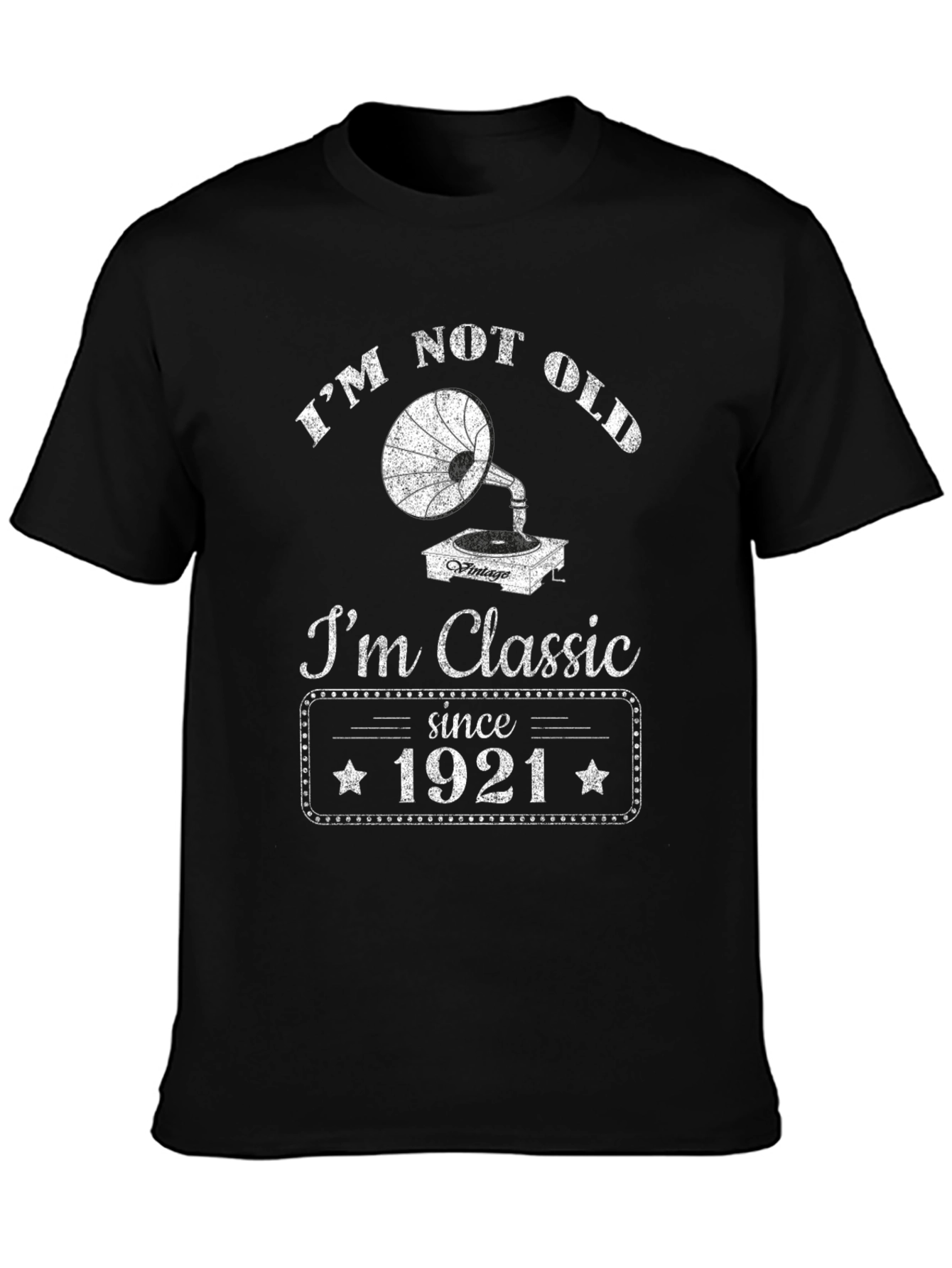 Black Vintage Style 'I'm Classic Since 1921' Black T-Shirt view 3