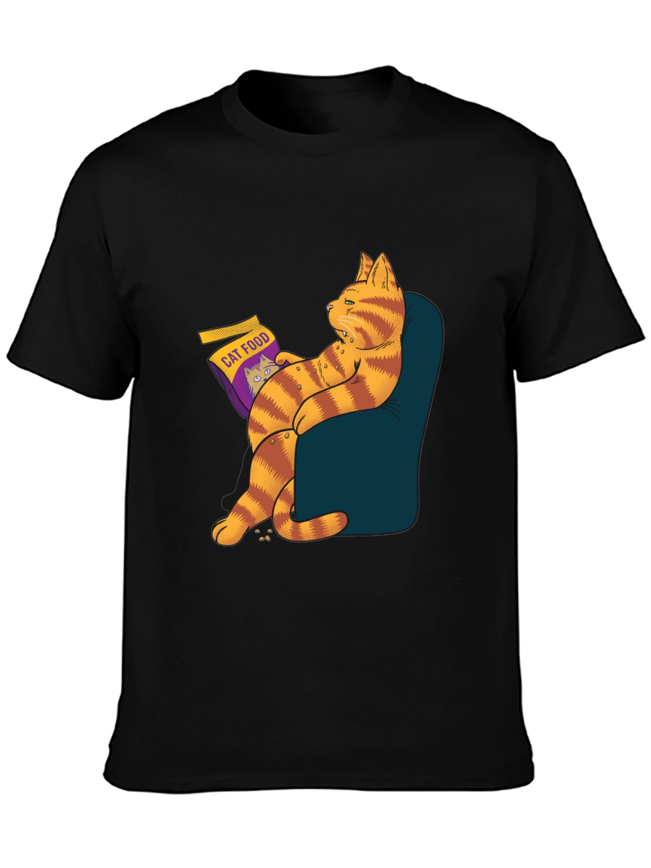 Black Funny Cat Food T-Shirt - Lazy Cat Design view 3