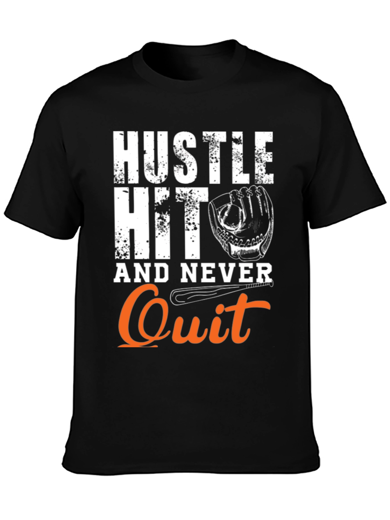 Black Hustle Hit Never Quit Baseball T-Shirt view 3