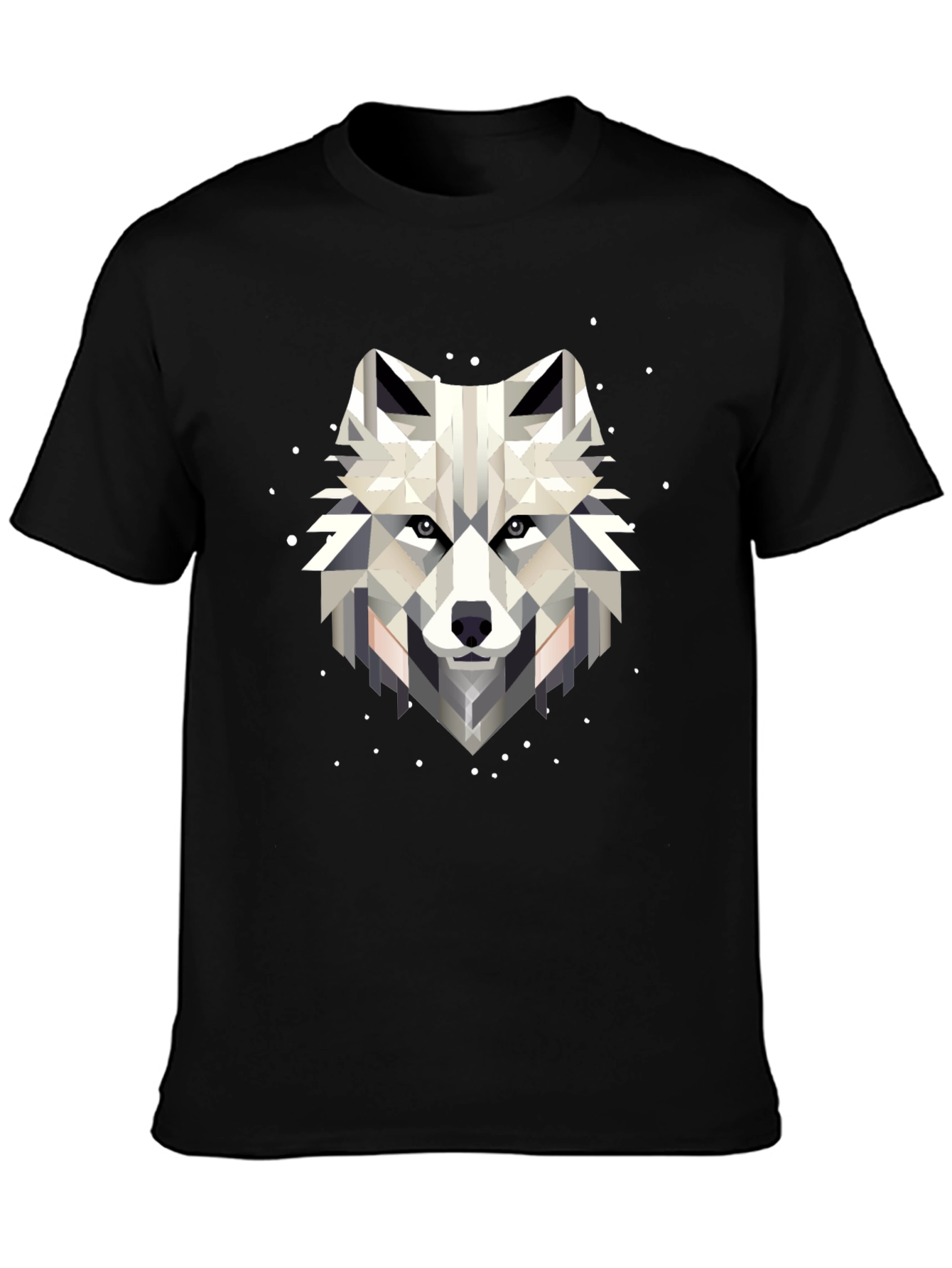 Black Geometric Wolf Graphic Black T-Shirt view 3