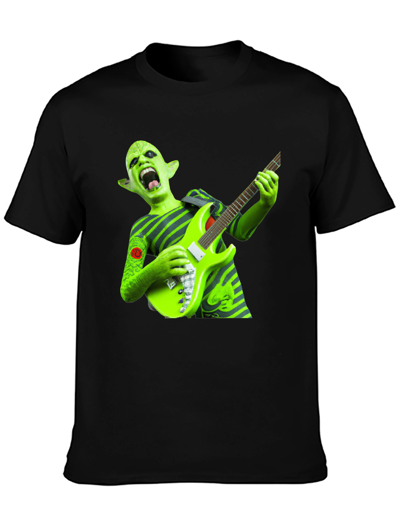 Black Green Alien Guitarist Graphic Tee view 3