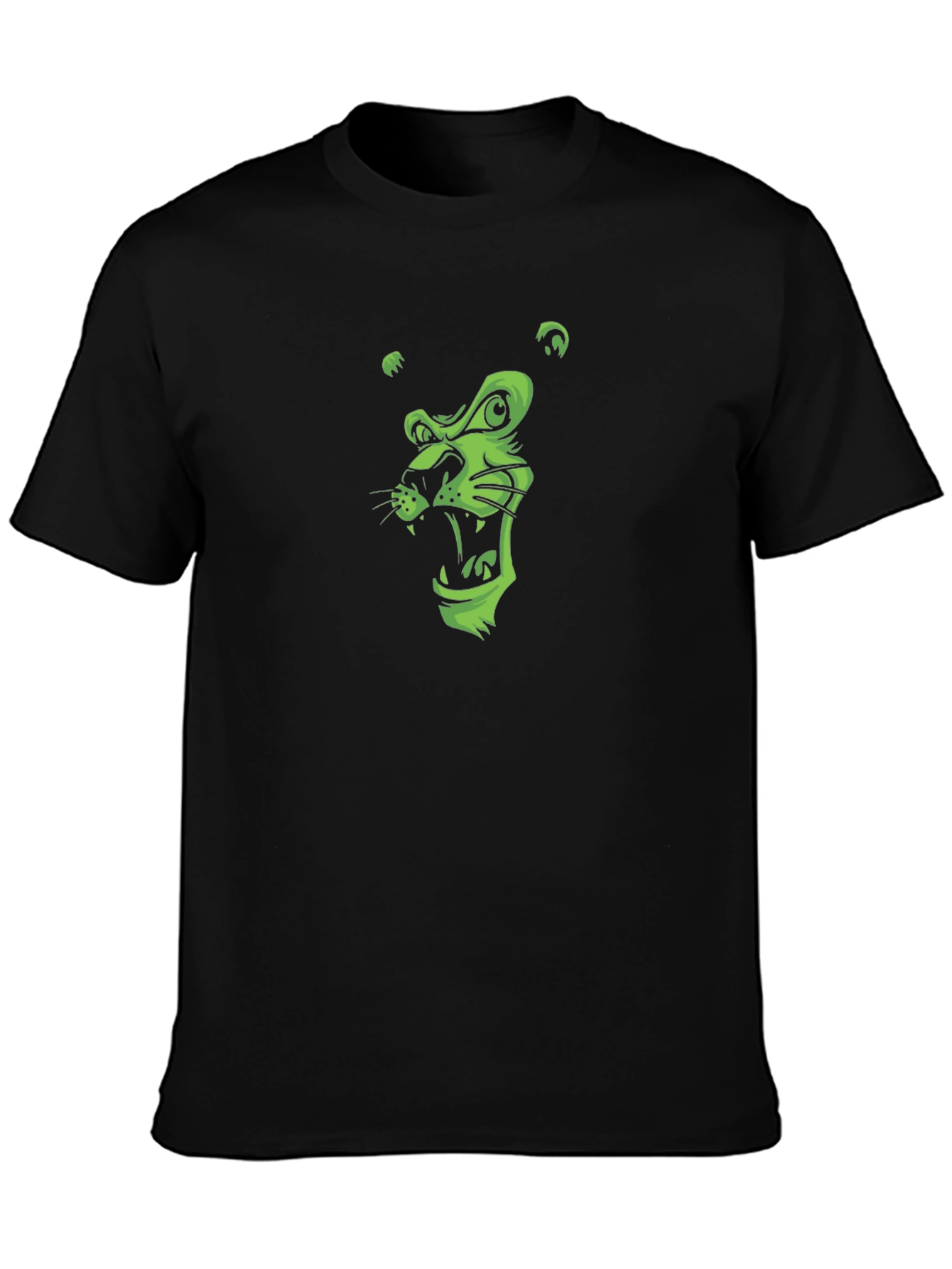Black Men's Black T-Shirt with Green Lion Graphic view 3