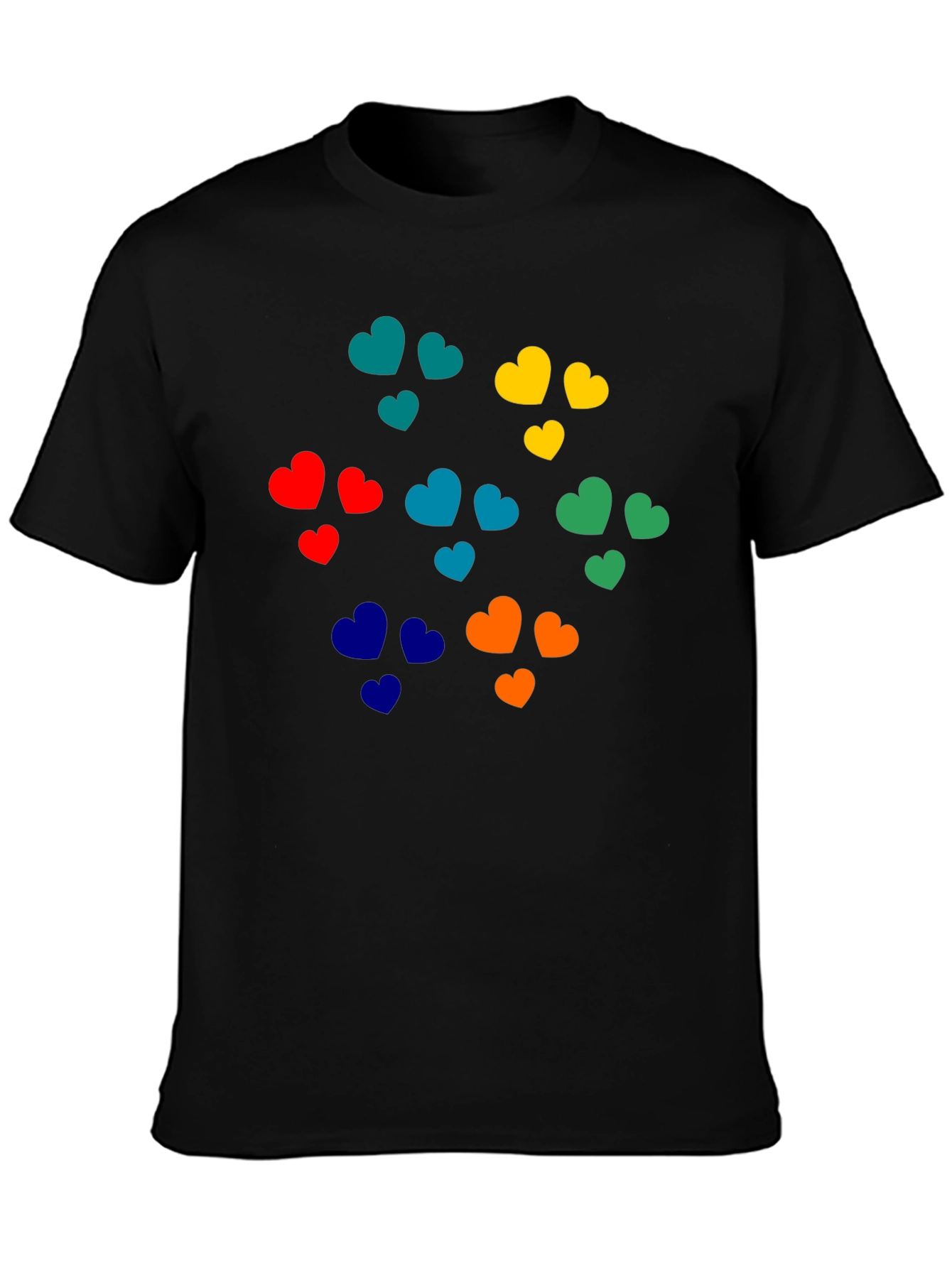 Black Colorful Hearts Graphic Black T-Shirt view 3