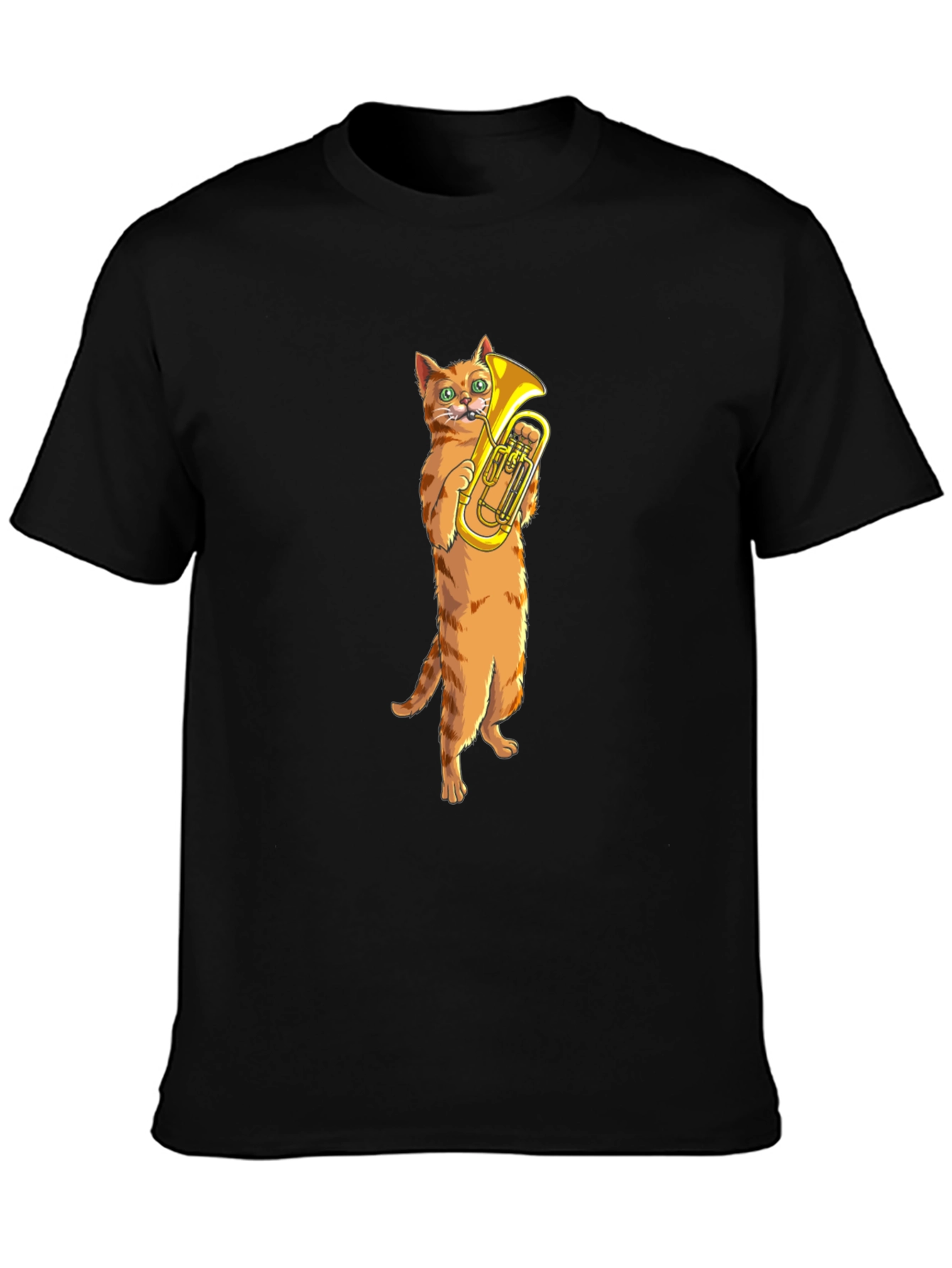 Black Cat Tuba Player Black T-Shirt view 3