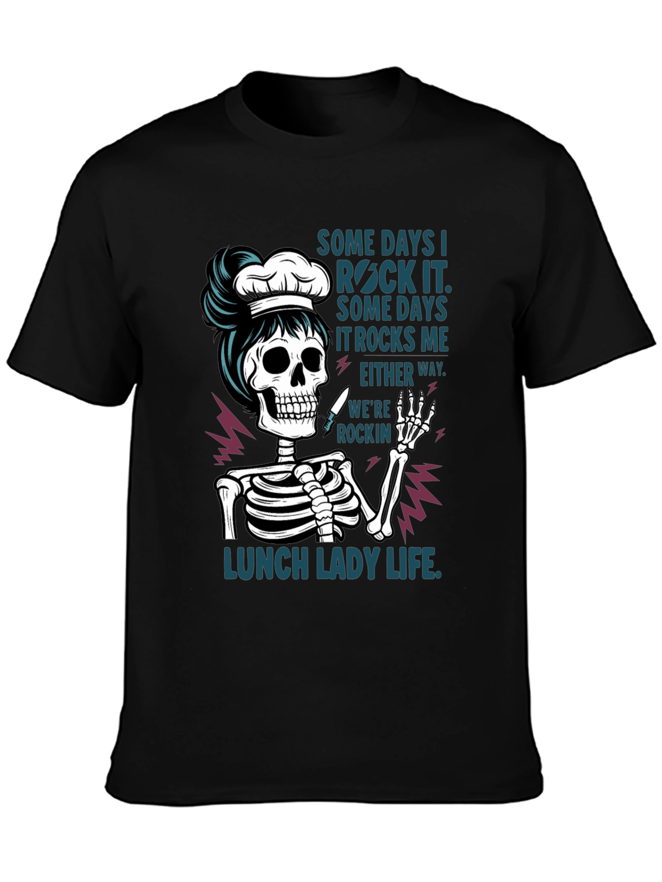 Black Lunch Lady Skeleton T-Shirt - Rockin' Life Tee view 3