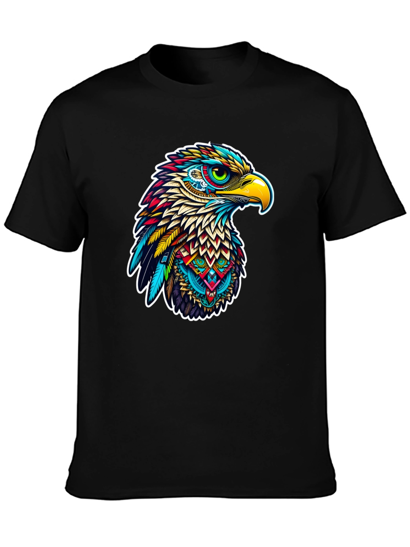 Black Vibrant Eagle Graphic Tee - Stylish Men's Black T-Shirt view 3