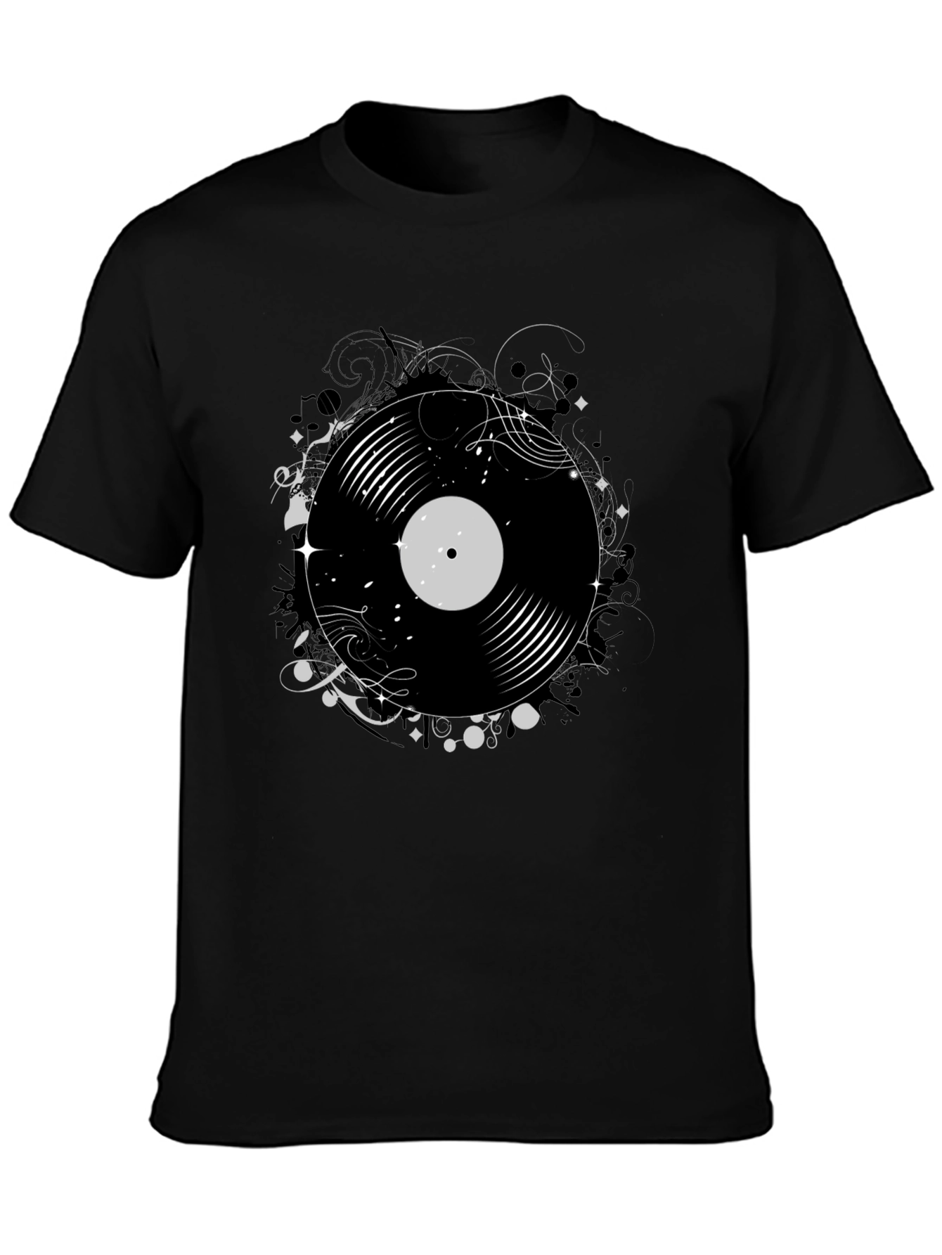 Black Vinyl Record Graphic Print Tee view 3