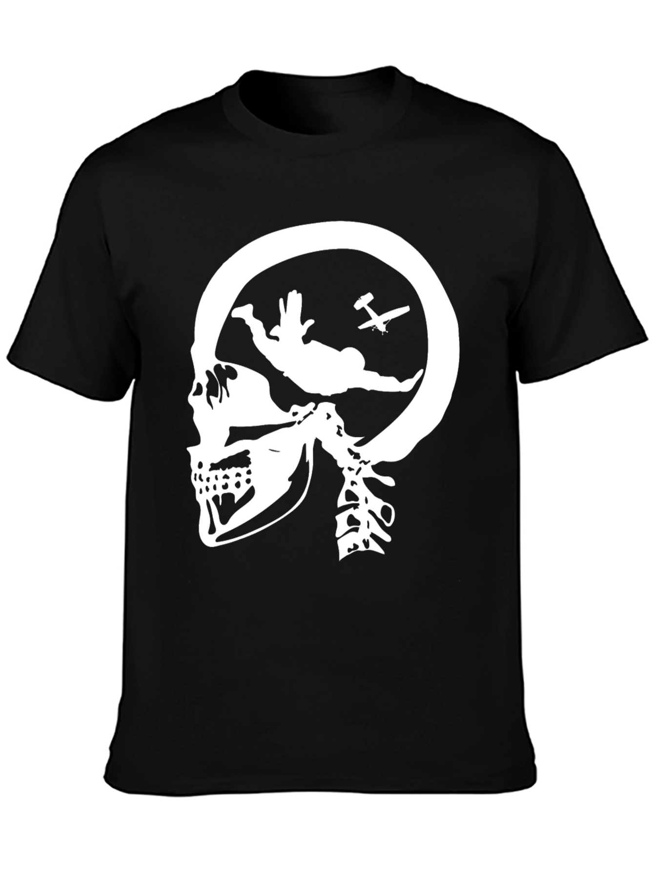 Black Skull Skydiving T-Shirt - Black Graphic Tee view 3