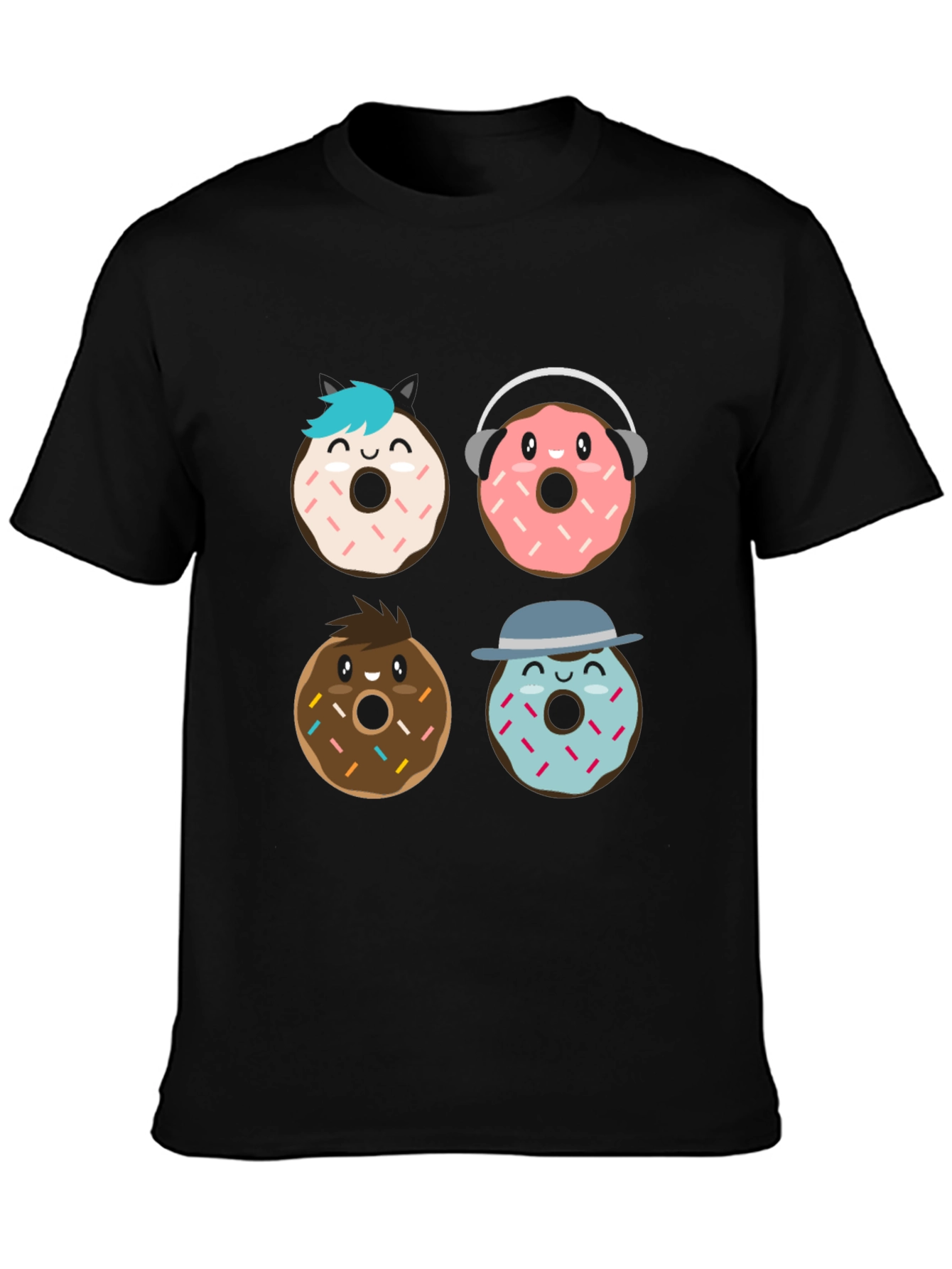 Black Donut Cartoon Graphic Black T-Shirt view 3