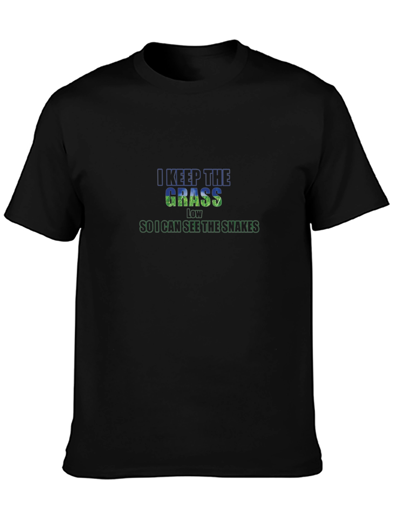 Black I Keep The Grass Low Snake Humor T-Shirt view 3