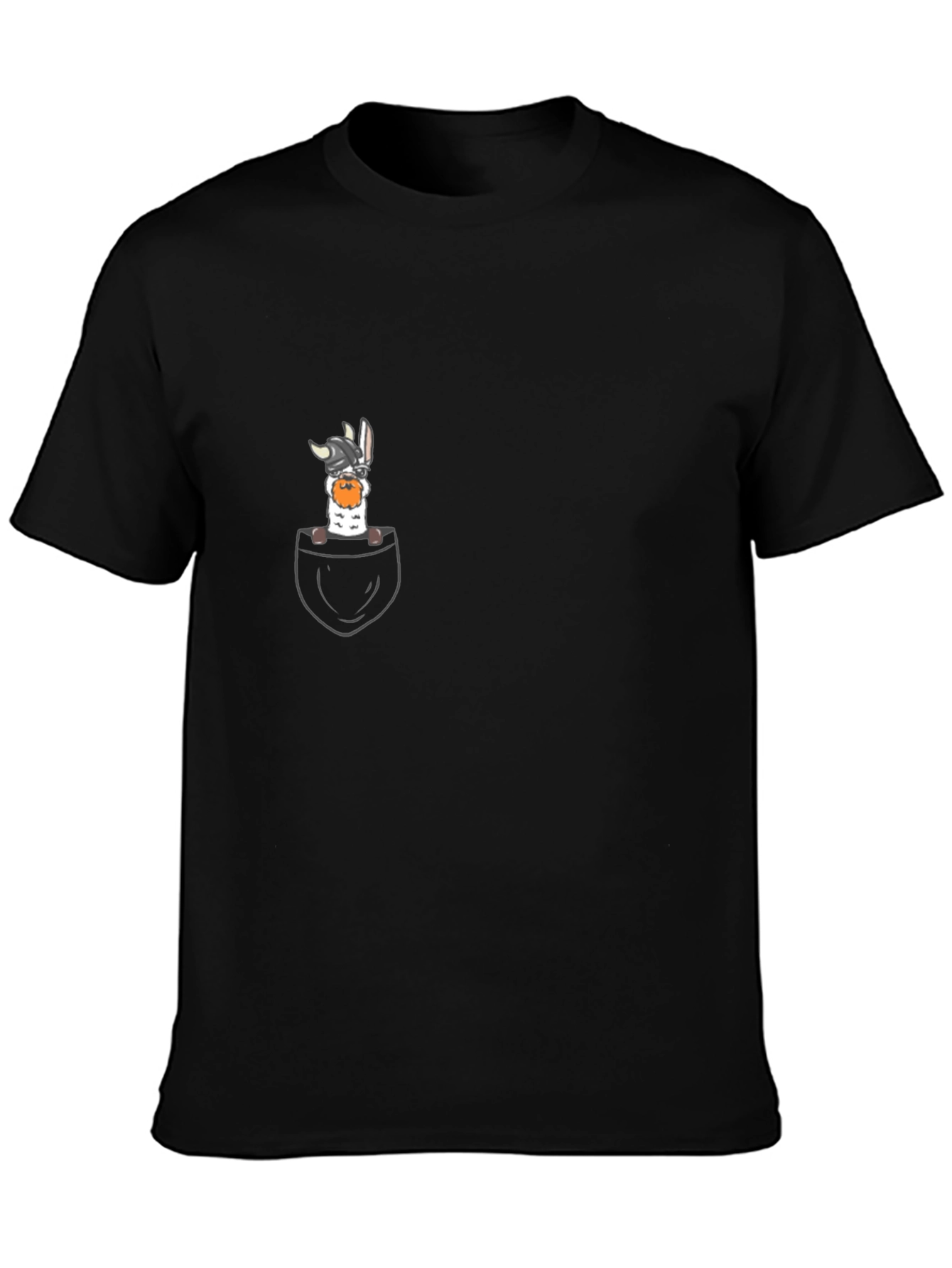 Black Funny Llama Viking Pocket Print T-Shirt view 3
