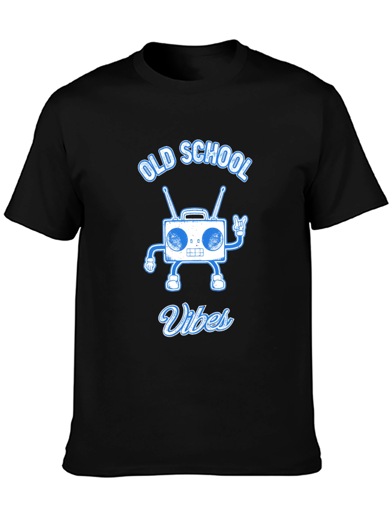 Black Old School Vibes Graphic Tee - Retro Radio Design view 3