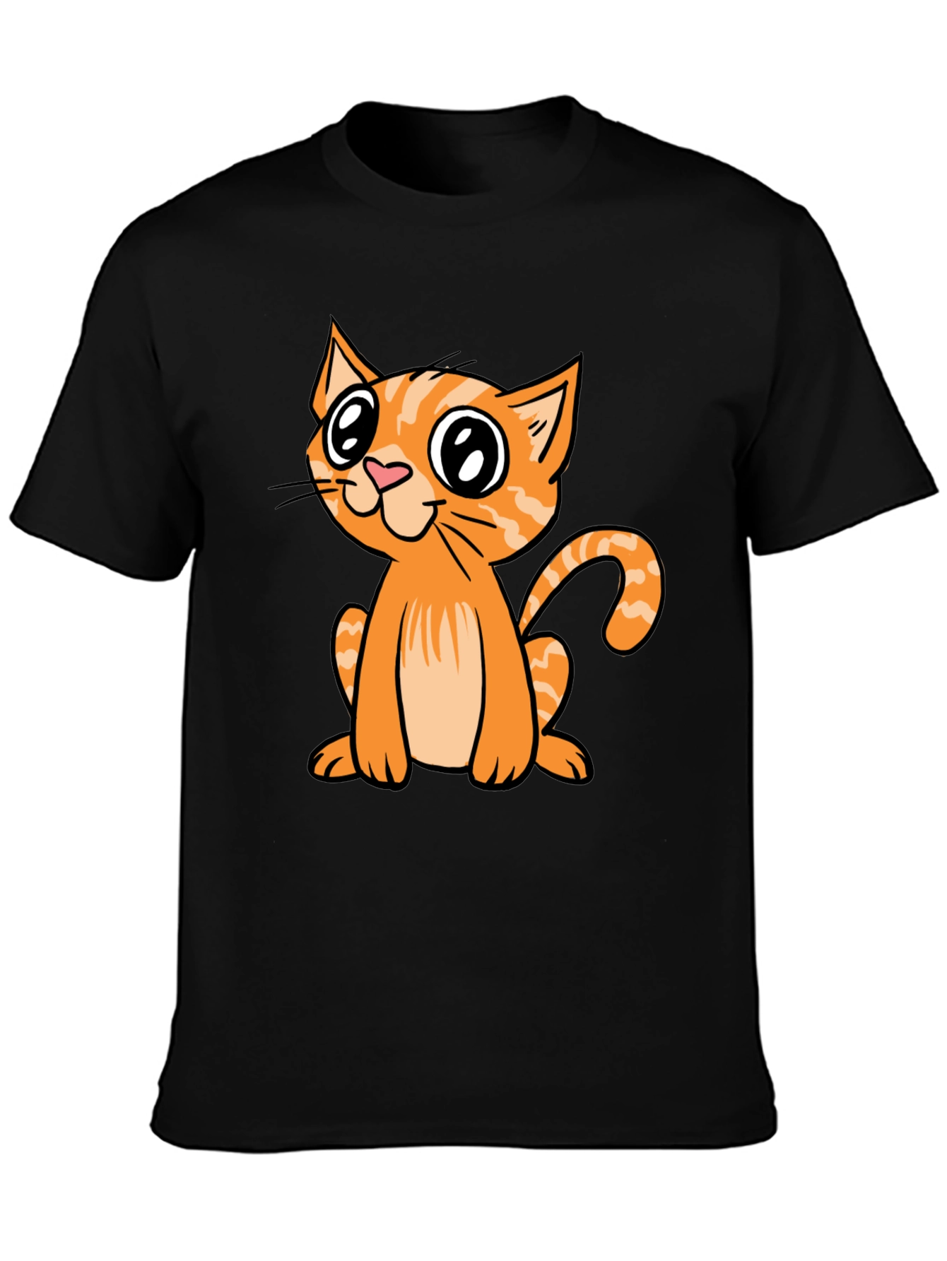 Black Cute Cartoon Cat Black T-Shirt view 3