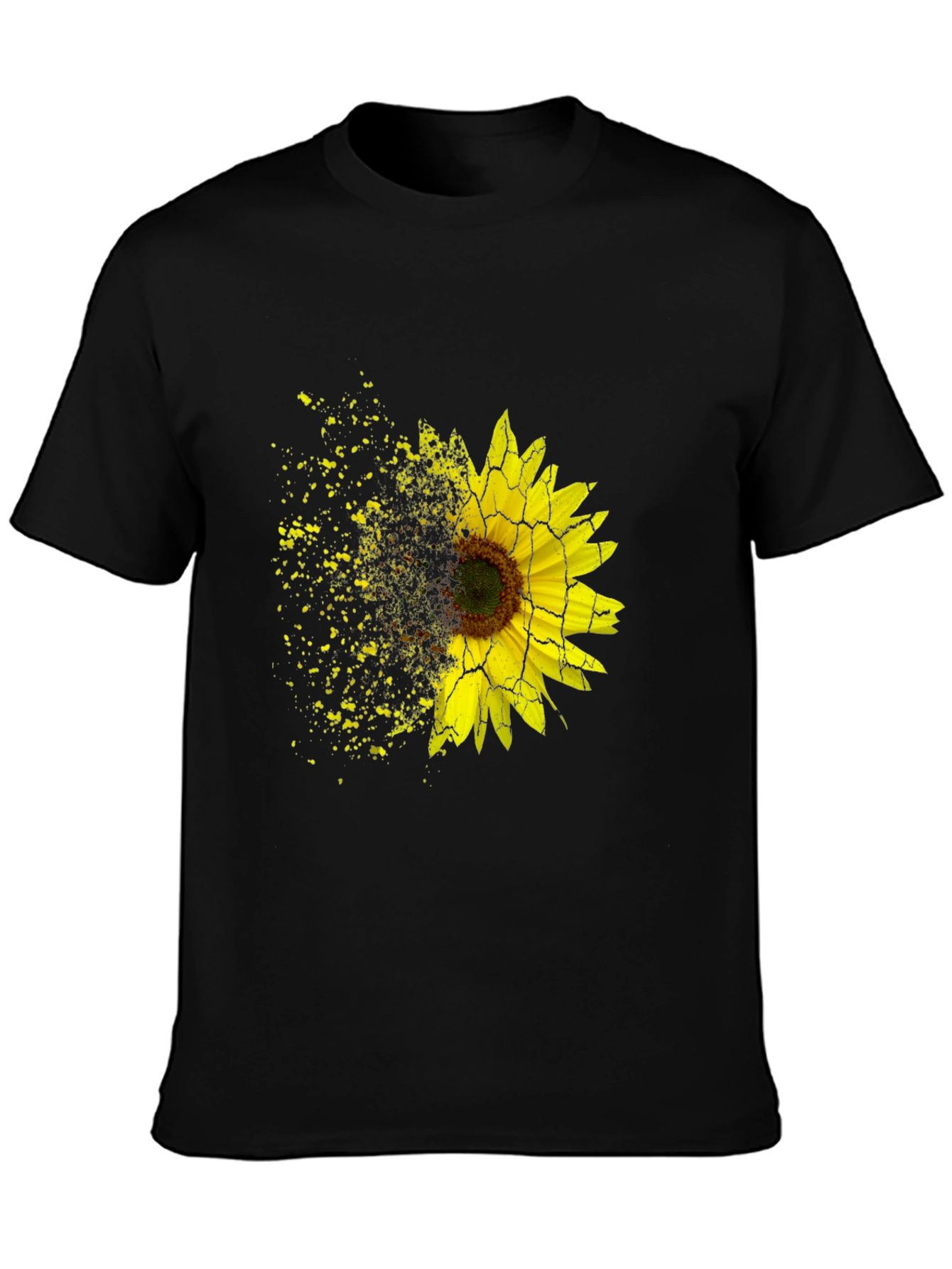 Black Sunflower Shatter Print Black T-Shirt view 3
