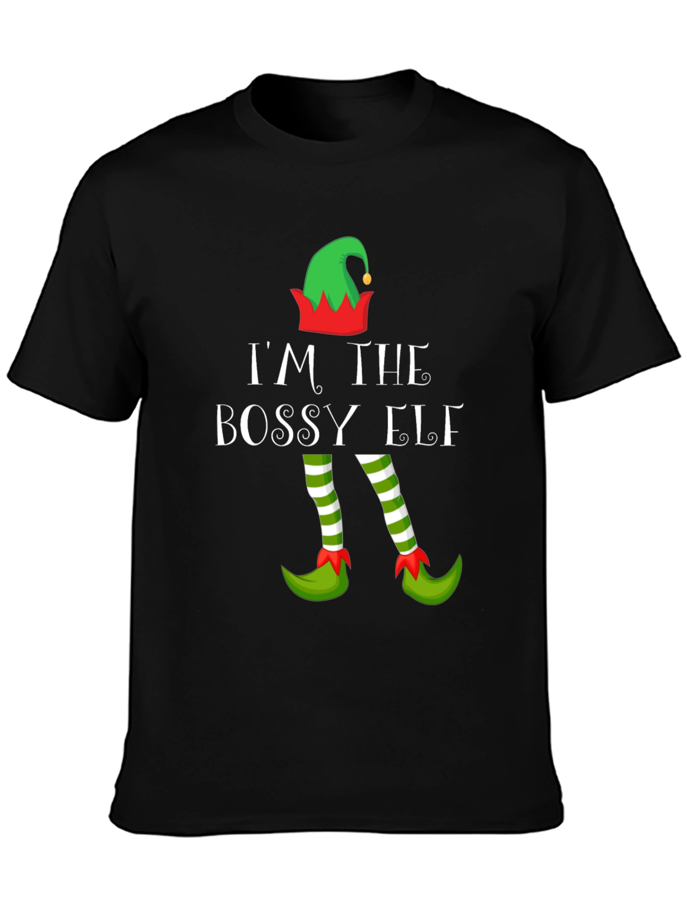 Black I'm the Bossy Elf Christmas T-Shirt view 3