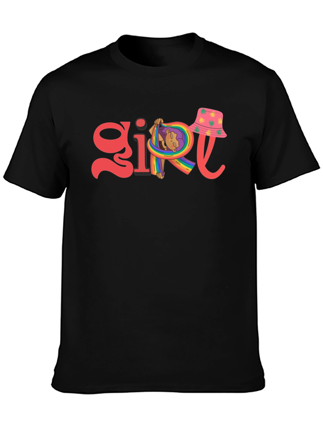 Black Girl Rainbow Graphic Tee - Black Cotton Blend view 3