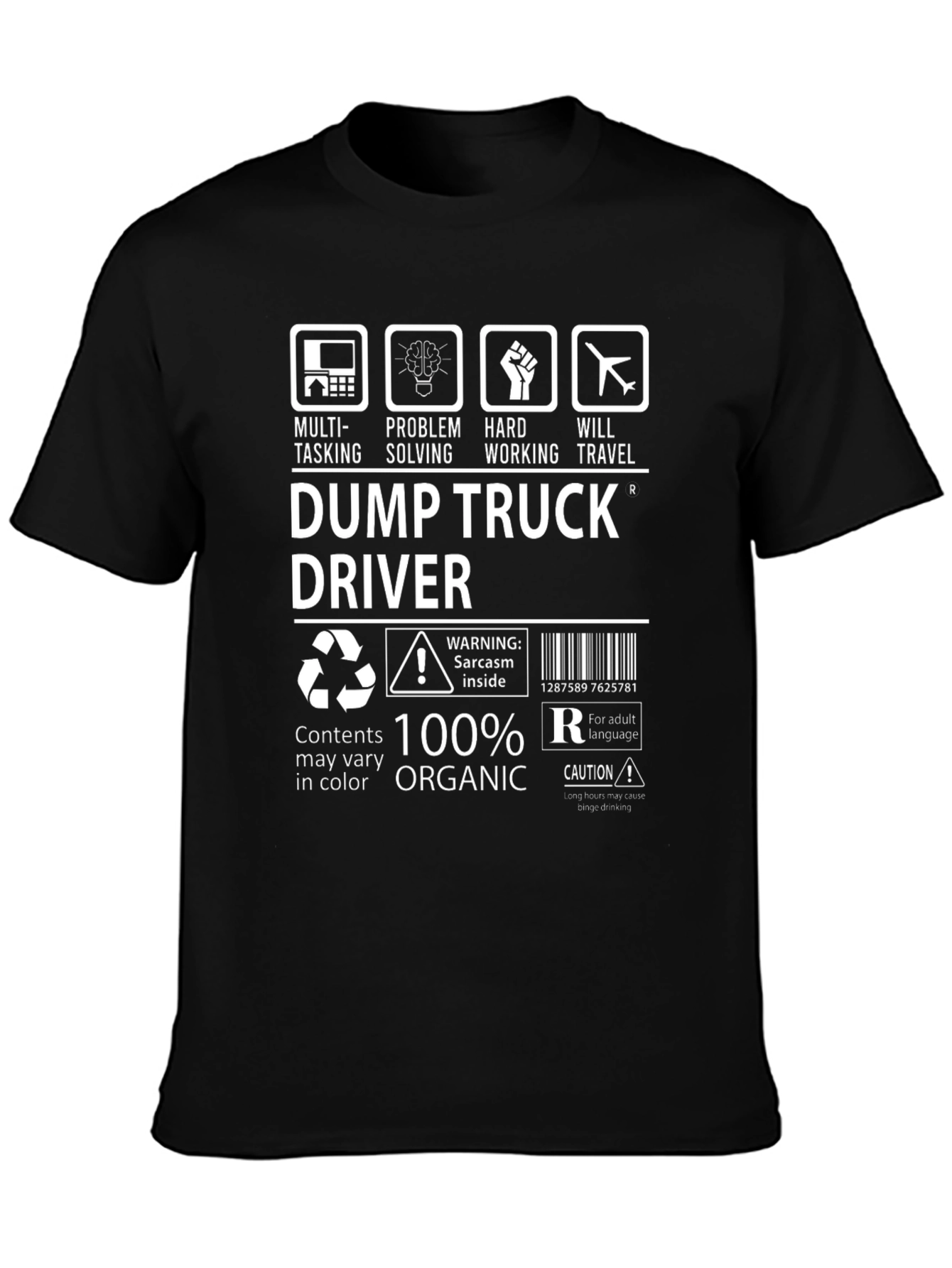 Black Dump Truck Driver T-Shirt view 3