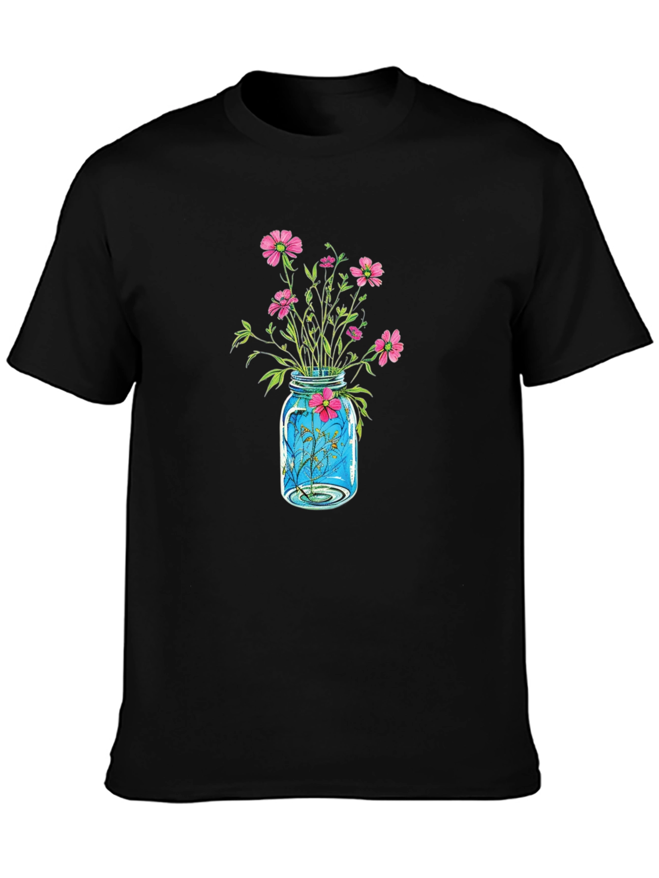 Black Floral Jar Graphic Tee - Black Casual Shirt view 3