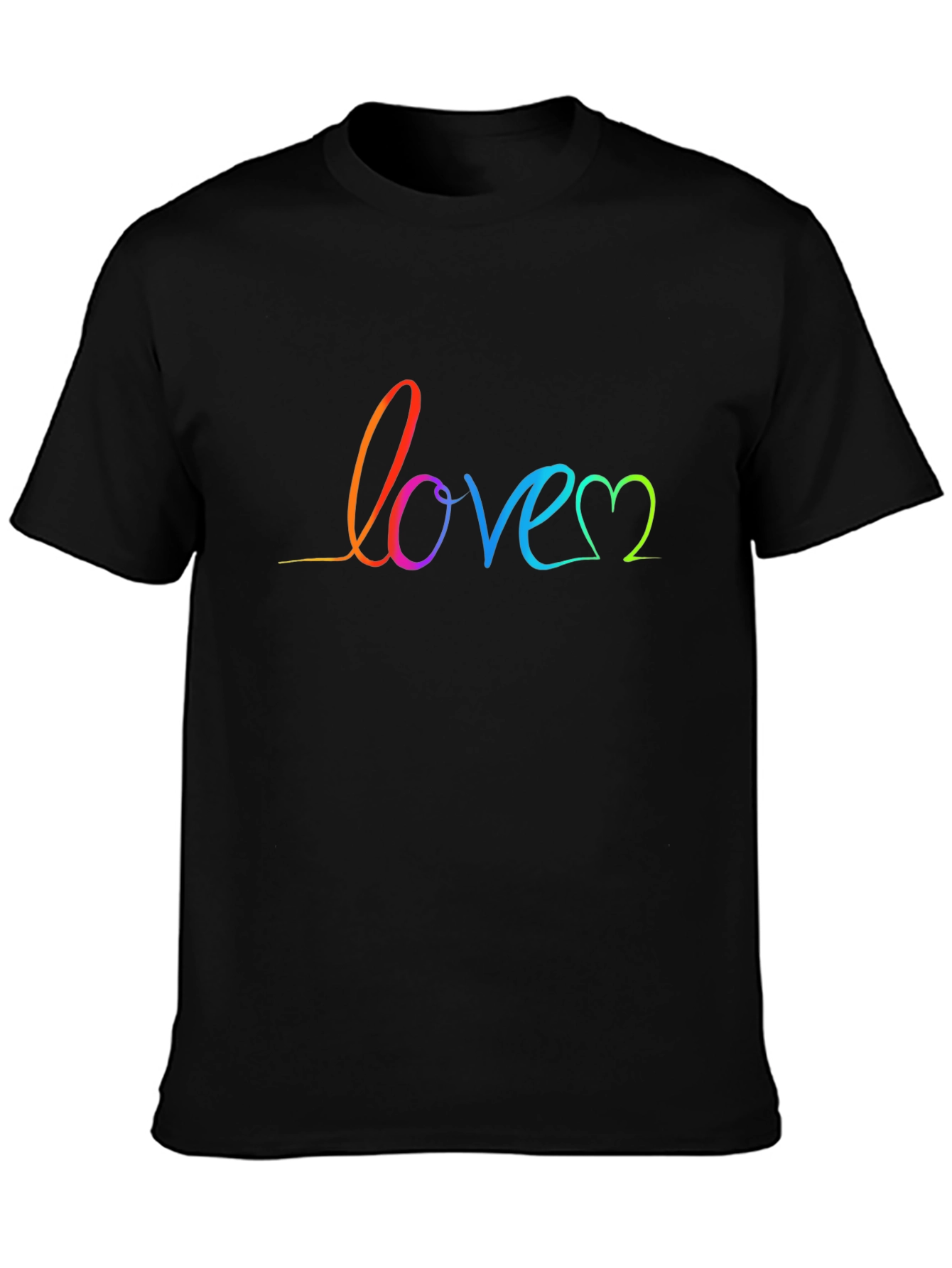 Black Rainbow Love Script Black T-Shirt view 3