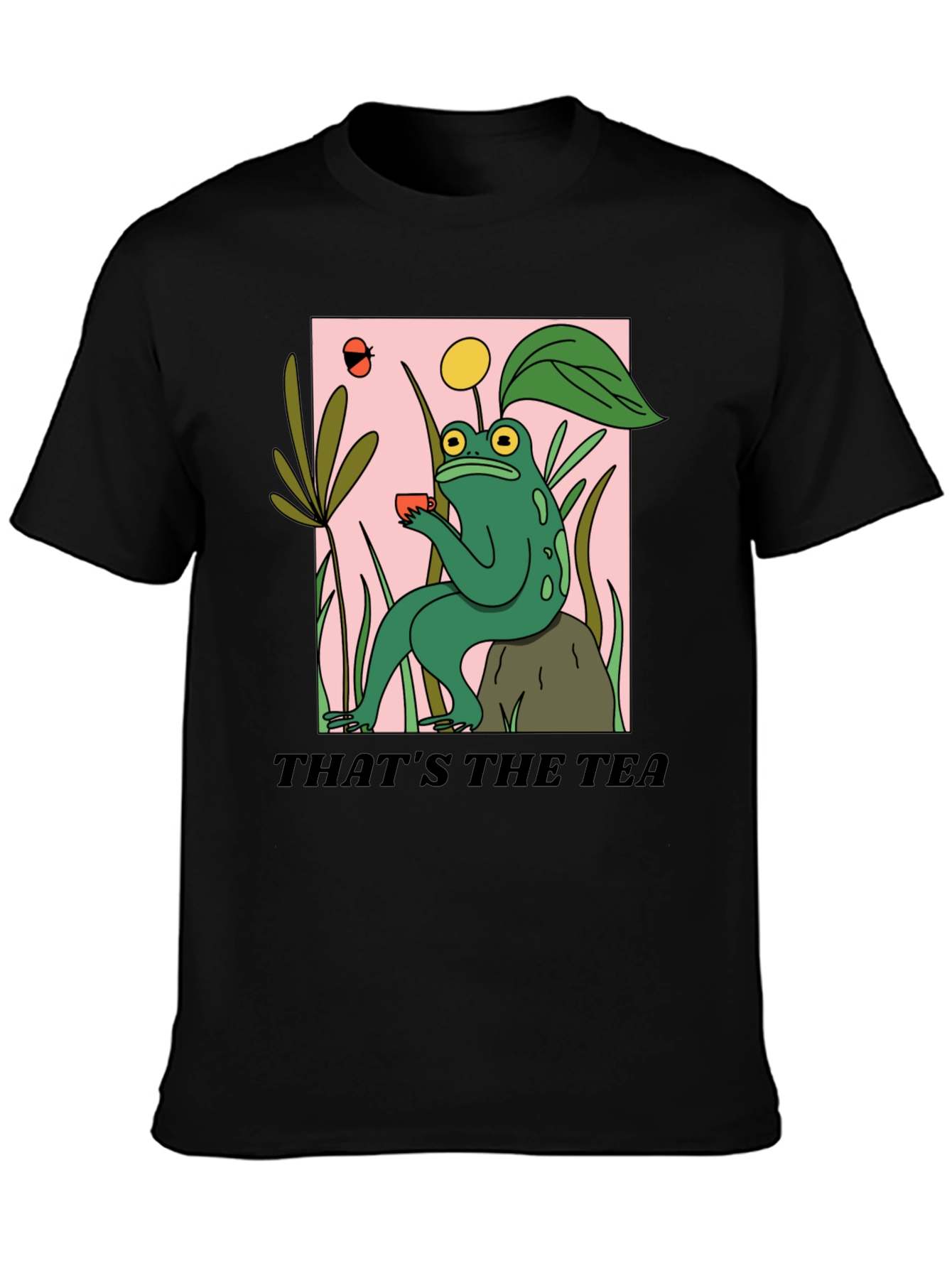Black Frog Sipping Tea T-Shirt - "That's The Tea" Funny Graphic Tee view 3