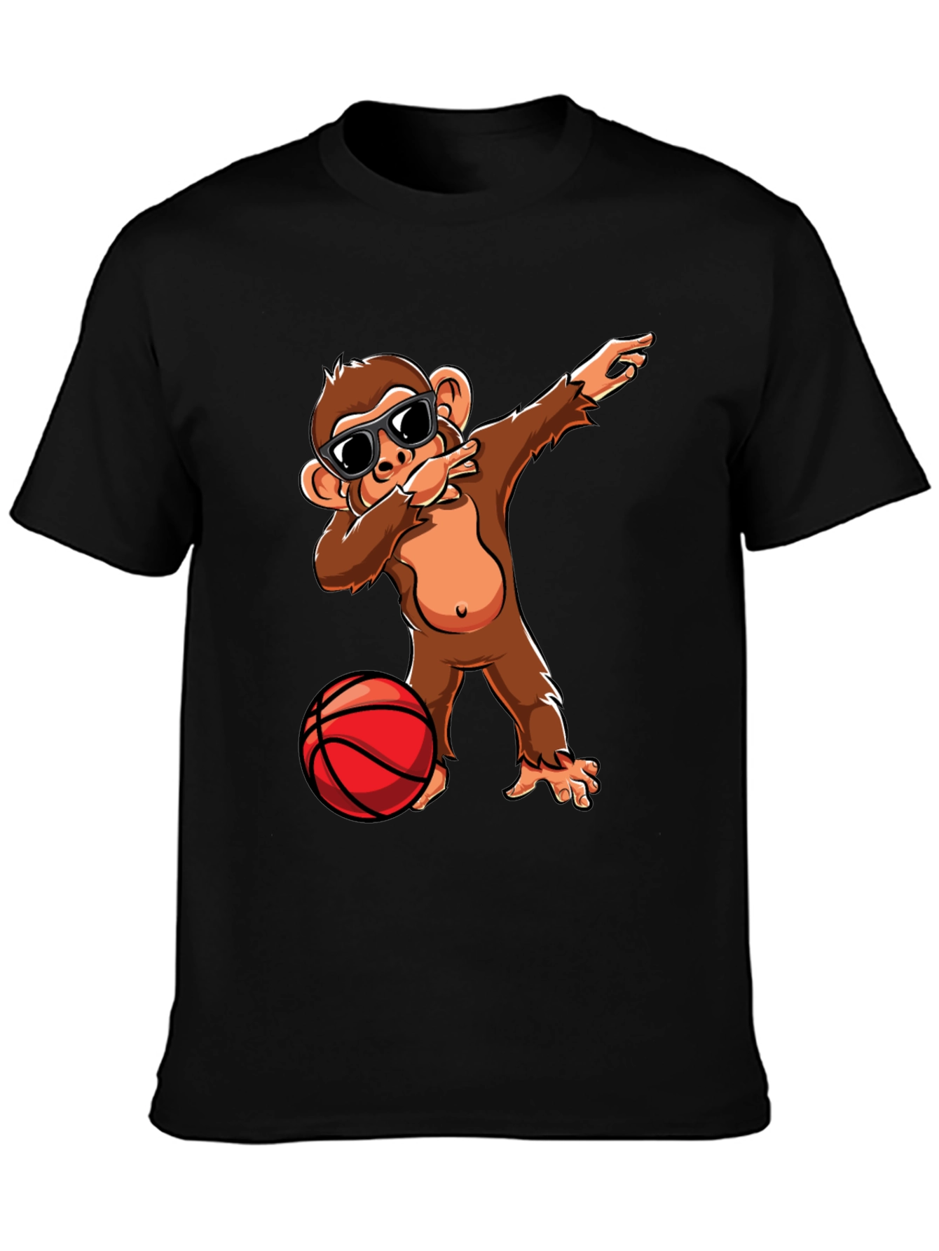 Black Monkey Dabbing with Basketball Graphic Tee view 3