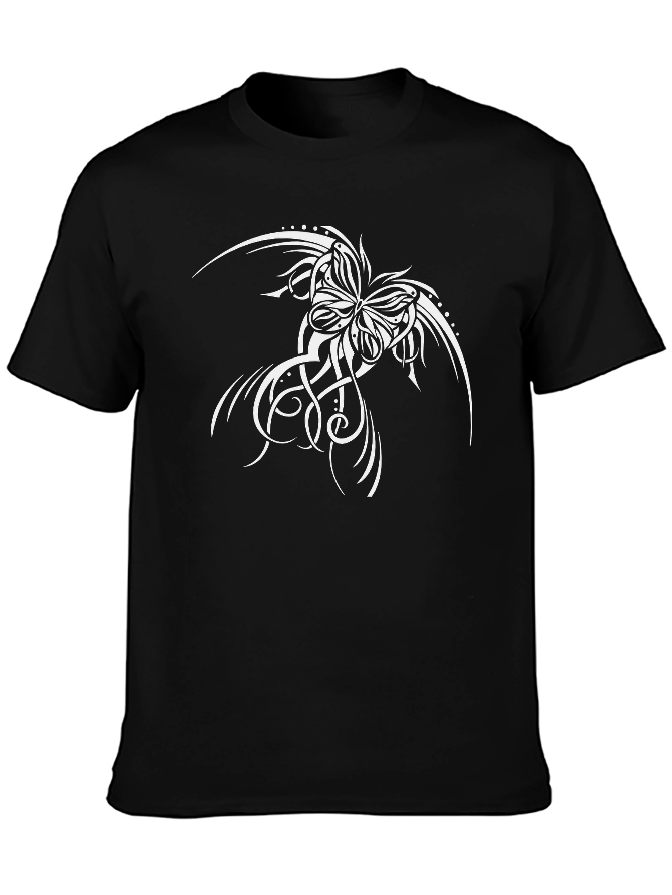 Black T-Shirt with Butterfly Tattoo Design - 3