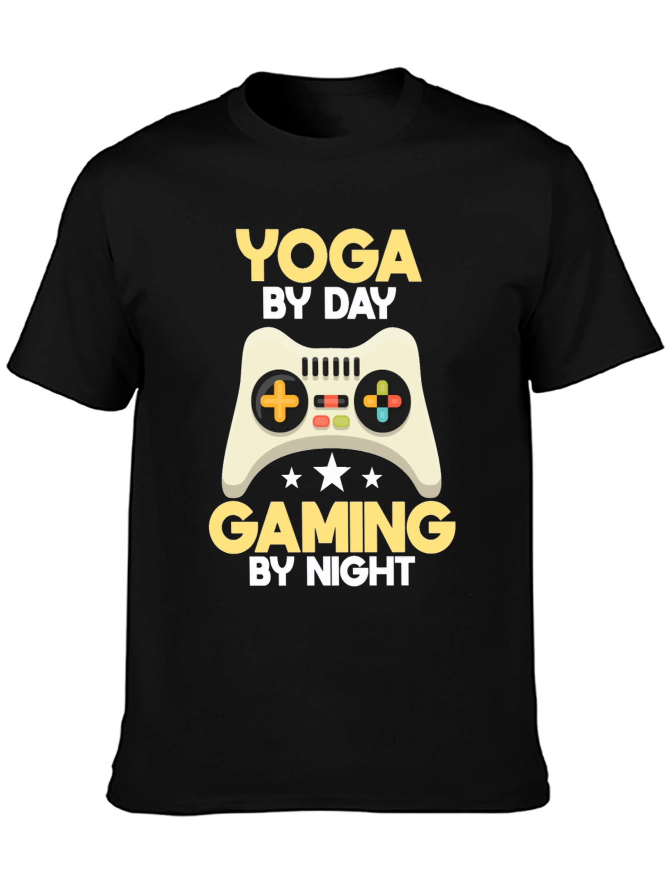 Black Yoga By Day, Gaming By Night T-Shirt view 3