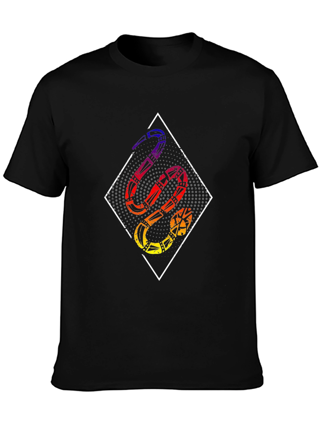 Black Geometric Snake Graphic Black T-Shirt view 3