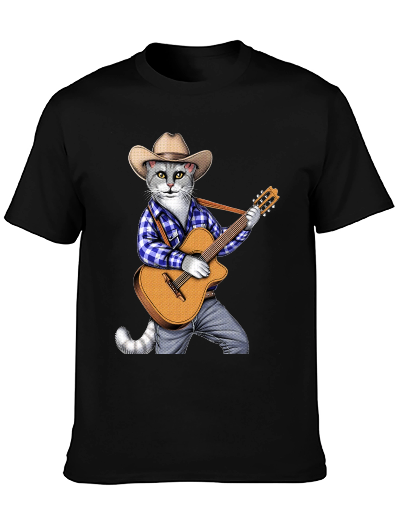 Black Cool Cat Guitarist Graphic Tee view 3