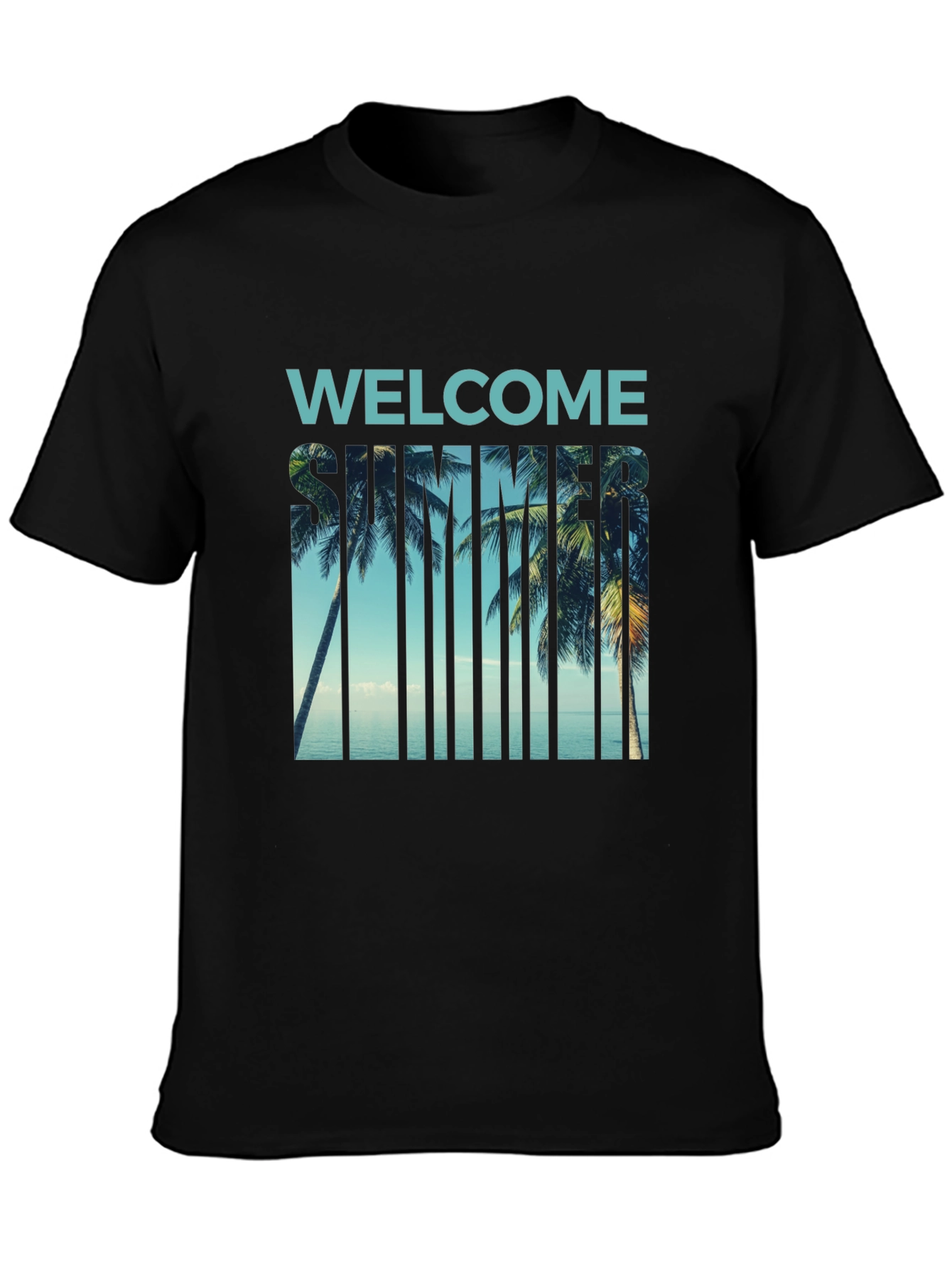 Black Welcome Summer Palm Tree Graphic T-Shirt view 3