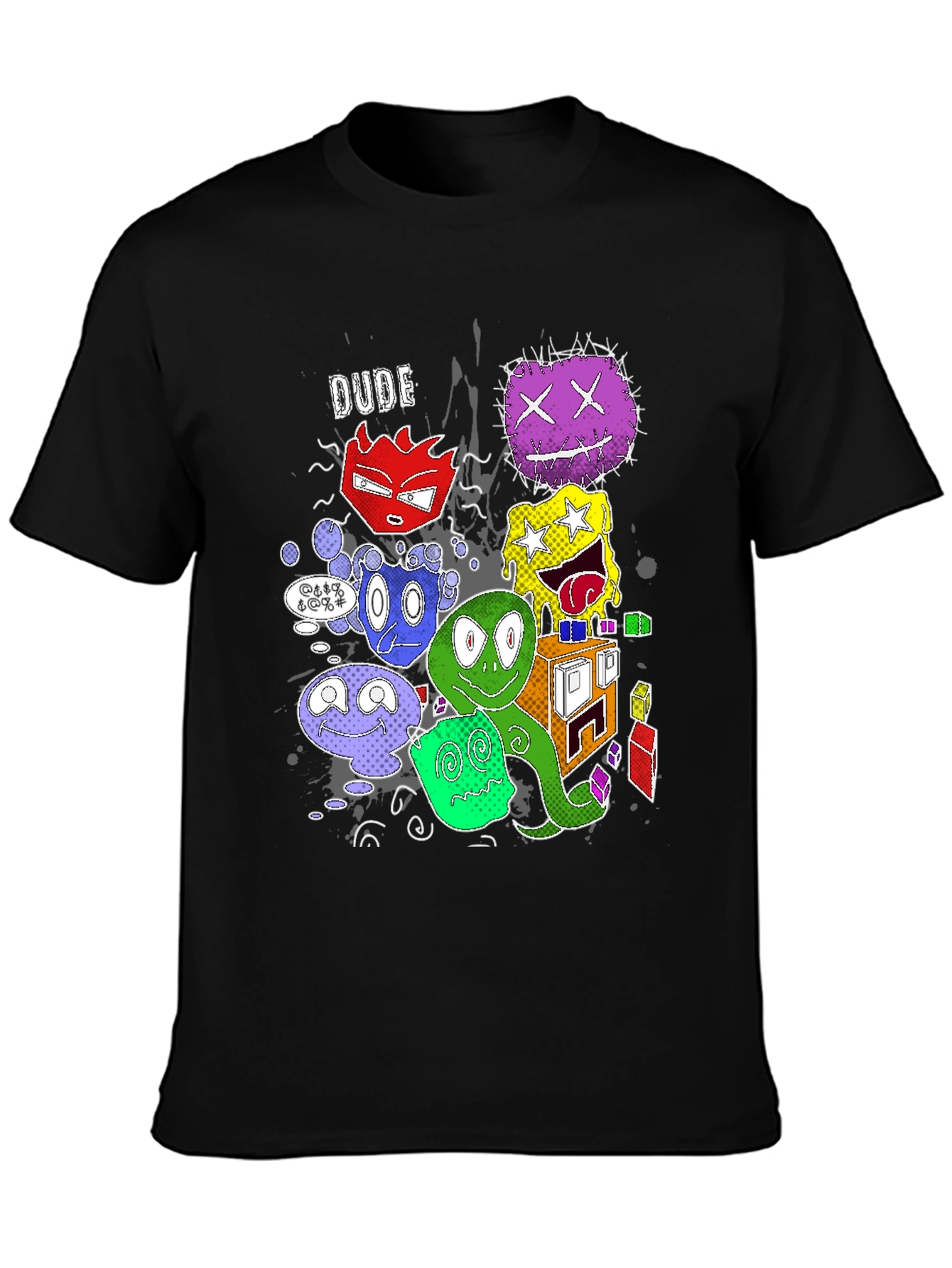 Black Cartoon Monster Graphic Black T-Shirt view 3