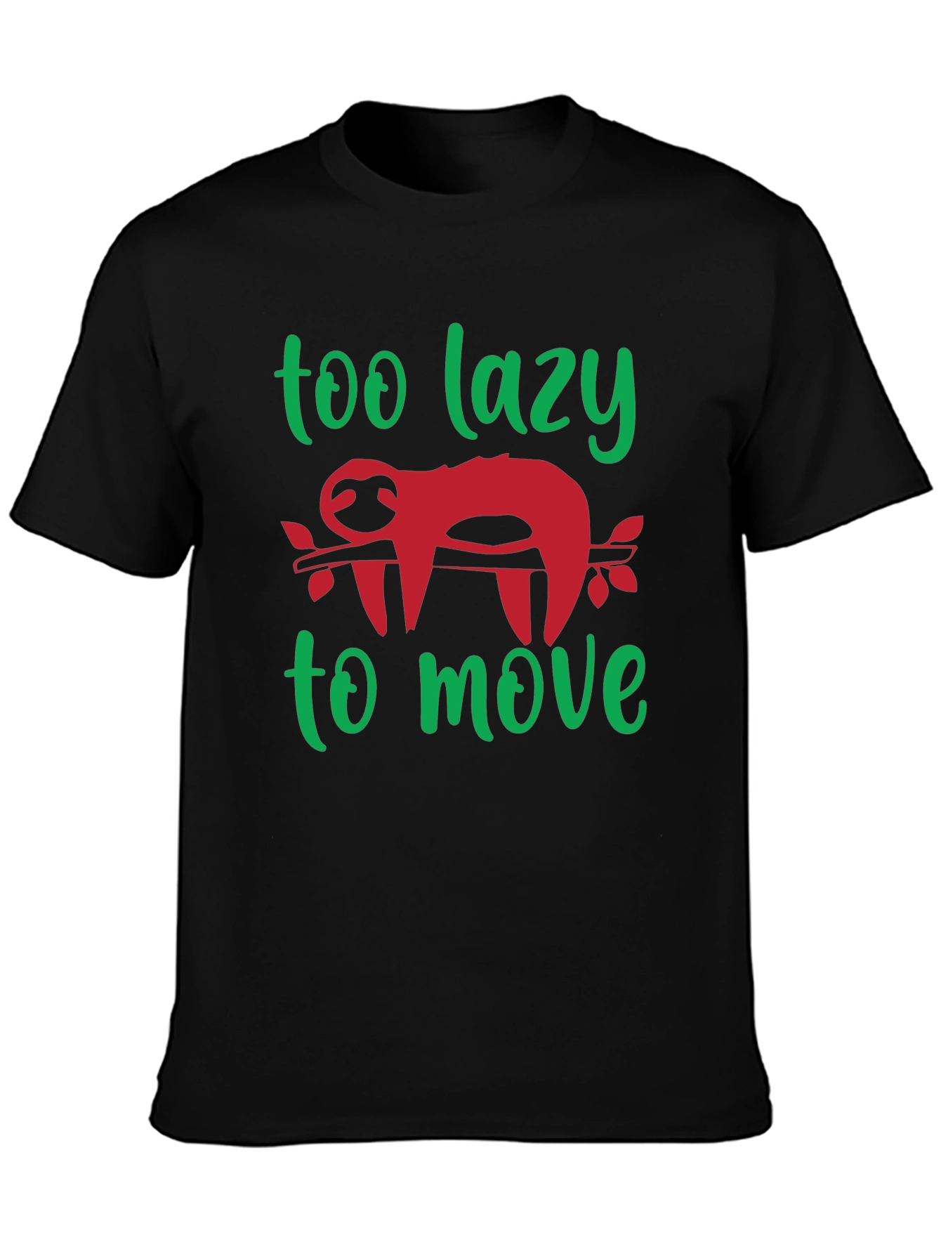 Black Too Lazy to Move Sloth Graphic Tee view 3