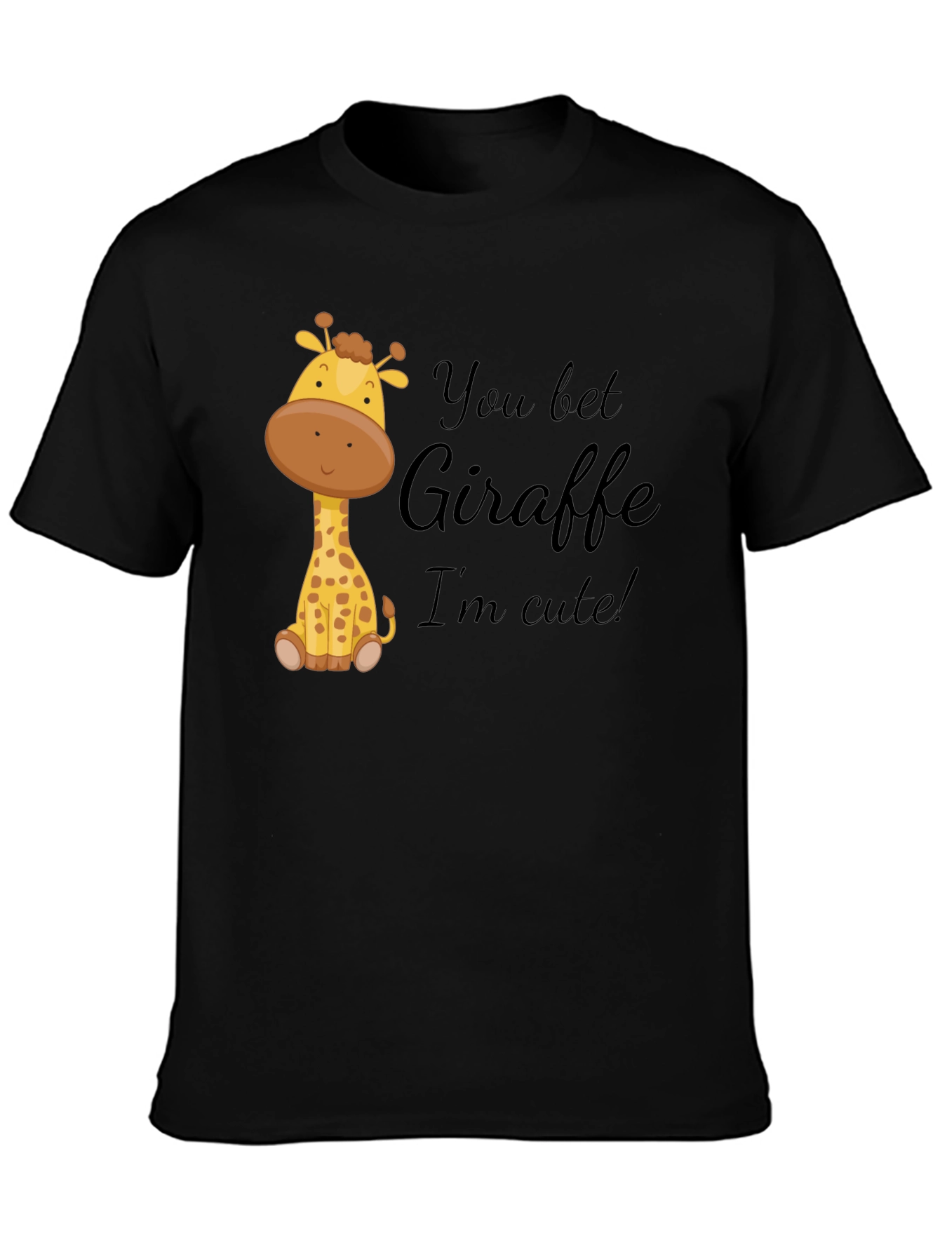 Black You Bet Giraffe I'm Cute! Black Cotton Tee view 3