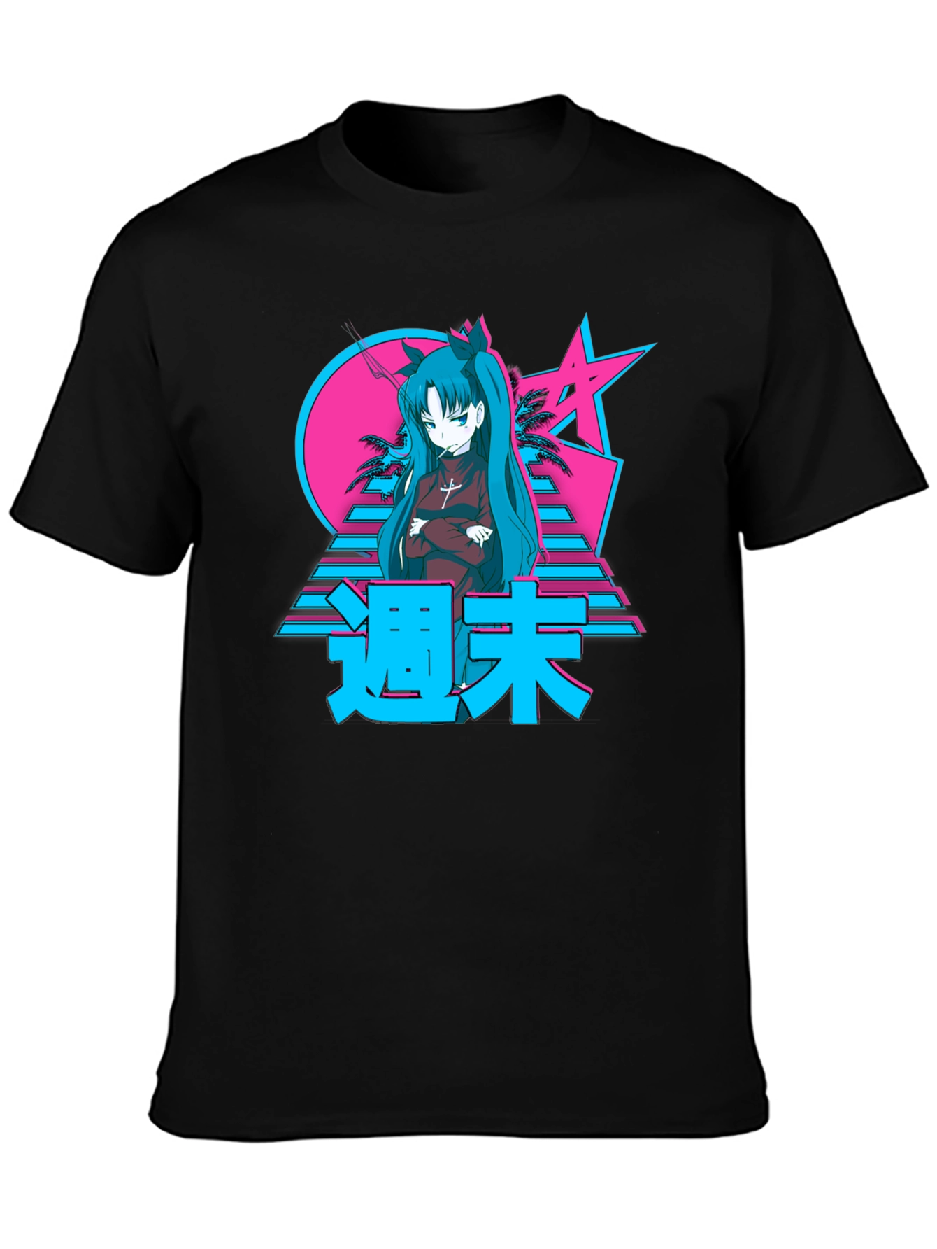 Black Retro Anime Graphic T-Shirt view 3