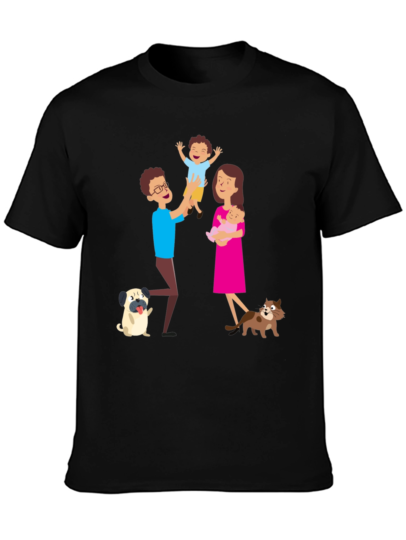 Black Cartoon Family Graphic Tee - Father's Day Gift view 3