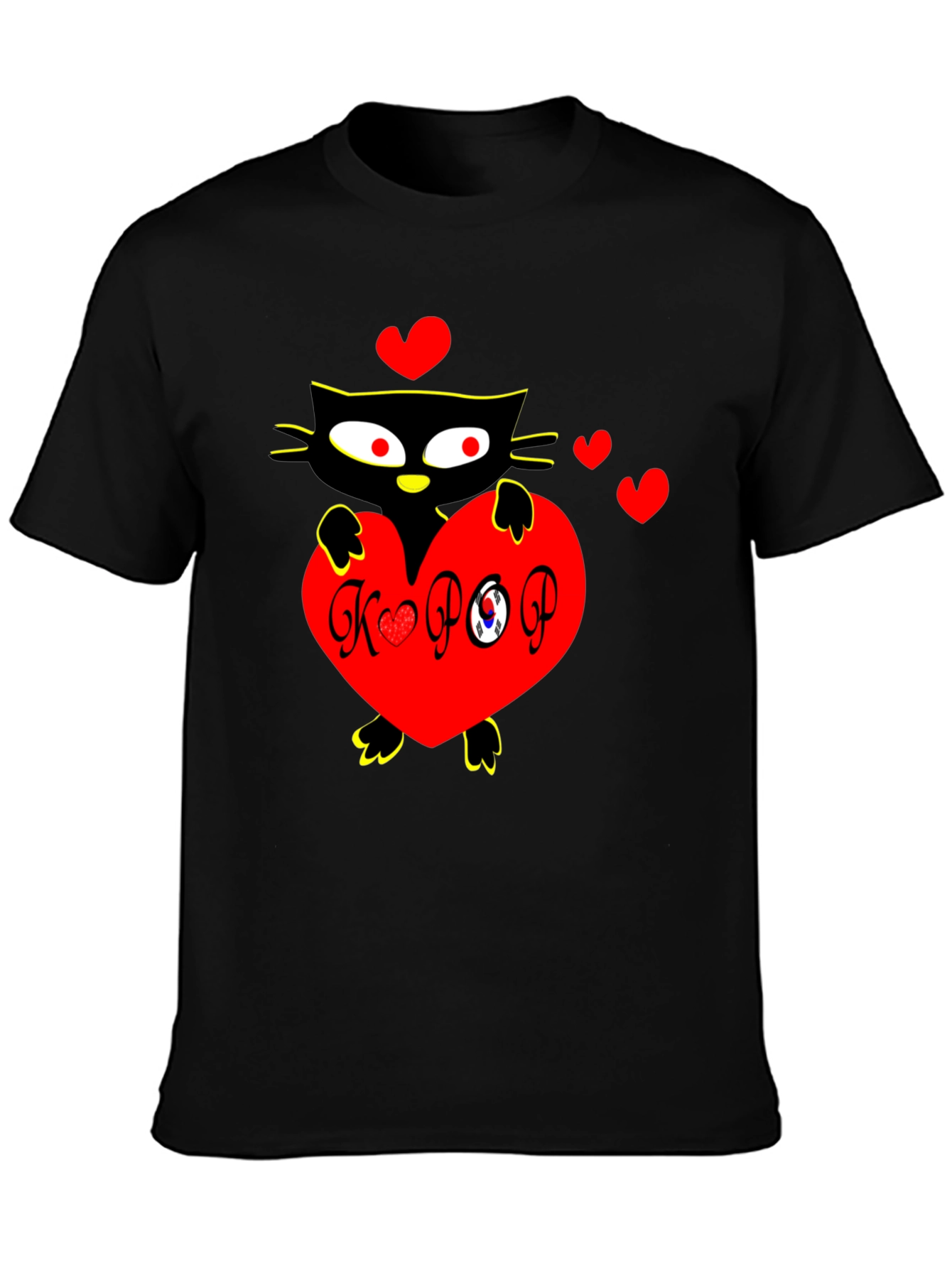 Black K-POP Cat Heart Graphic Tee view 3