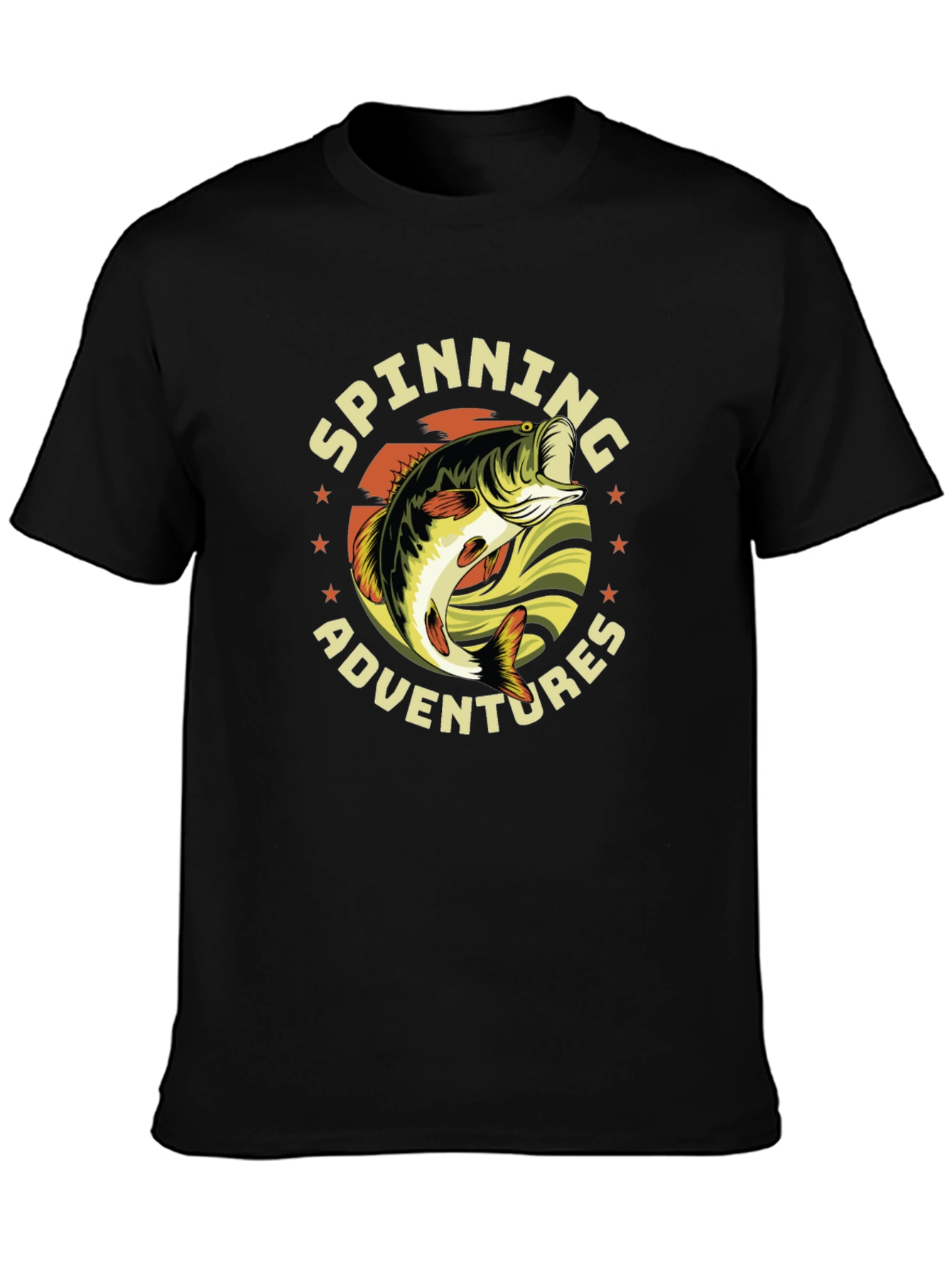 Black Spinning Adventures Fishing T-Shirt view 3