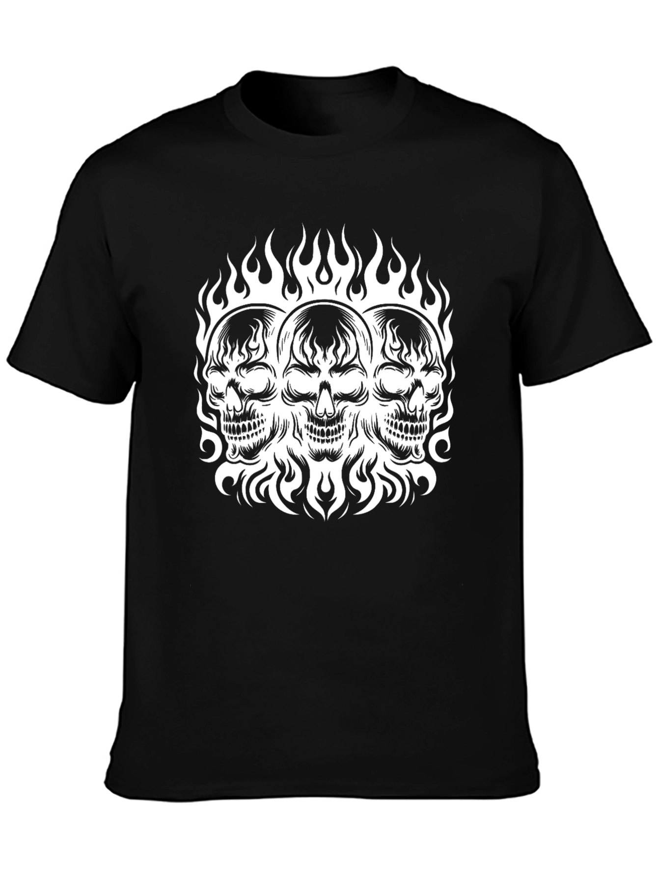 Black Skull Trio Flames T-Shirt - Men's Black Graphic Tee view 3