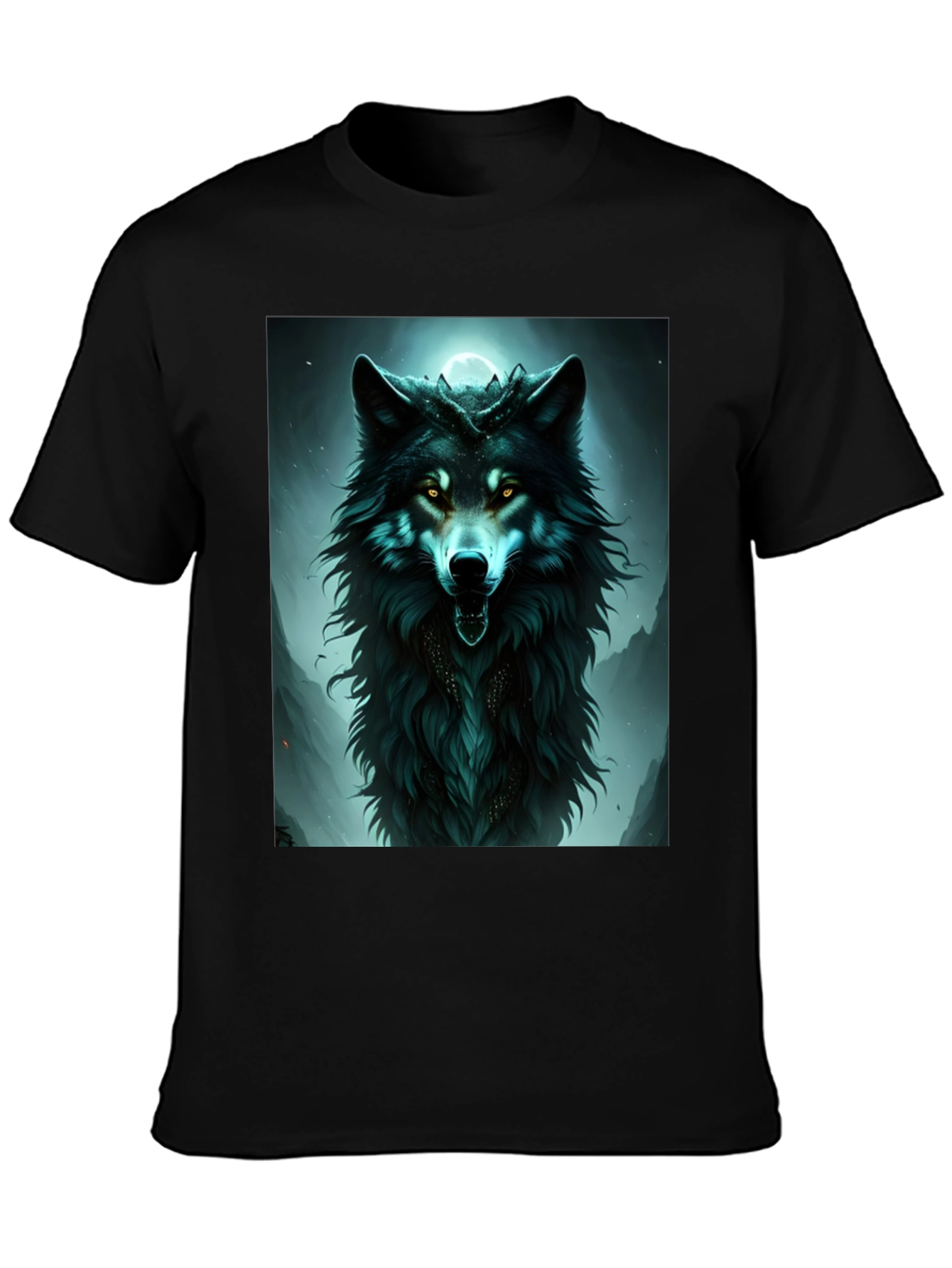 Black Mystic Wolf Graphic Tee - Black Cotton Comfort view 3