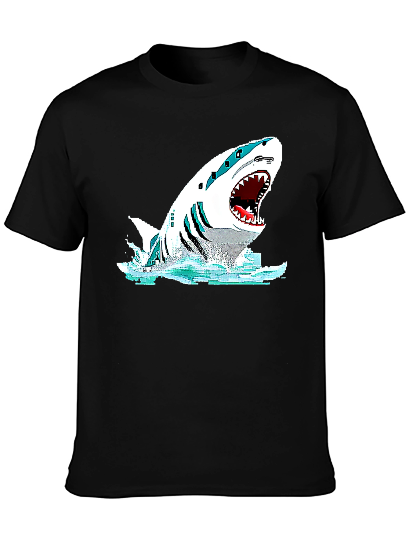 Shark Graphic Black T-Shirt - Pixelated Design - 3