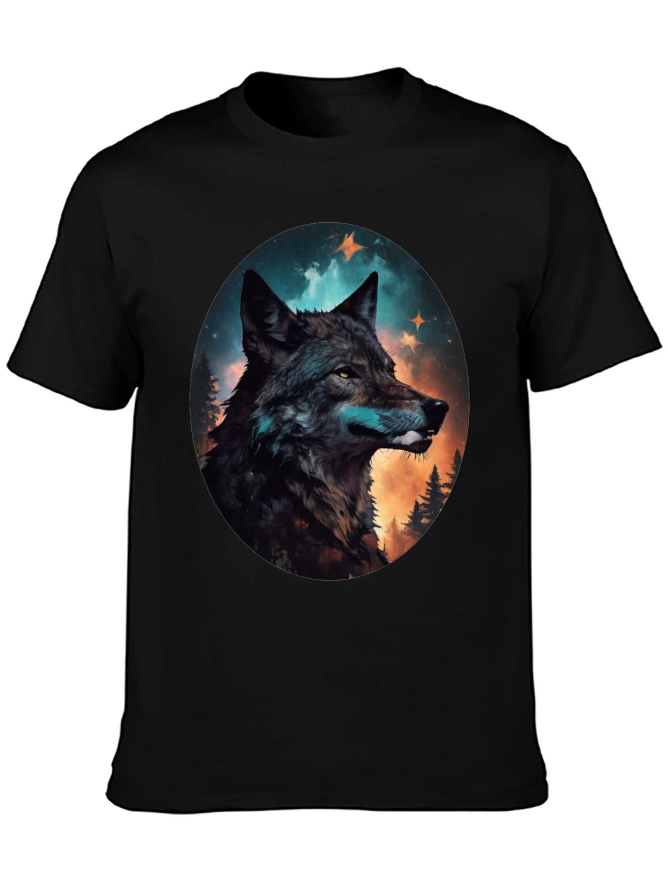 Black Wolf Graphic Print Crew Neck T-Shirt view 3