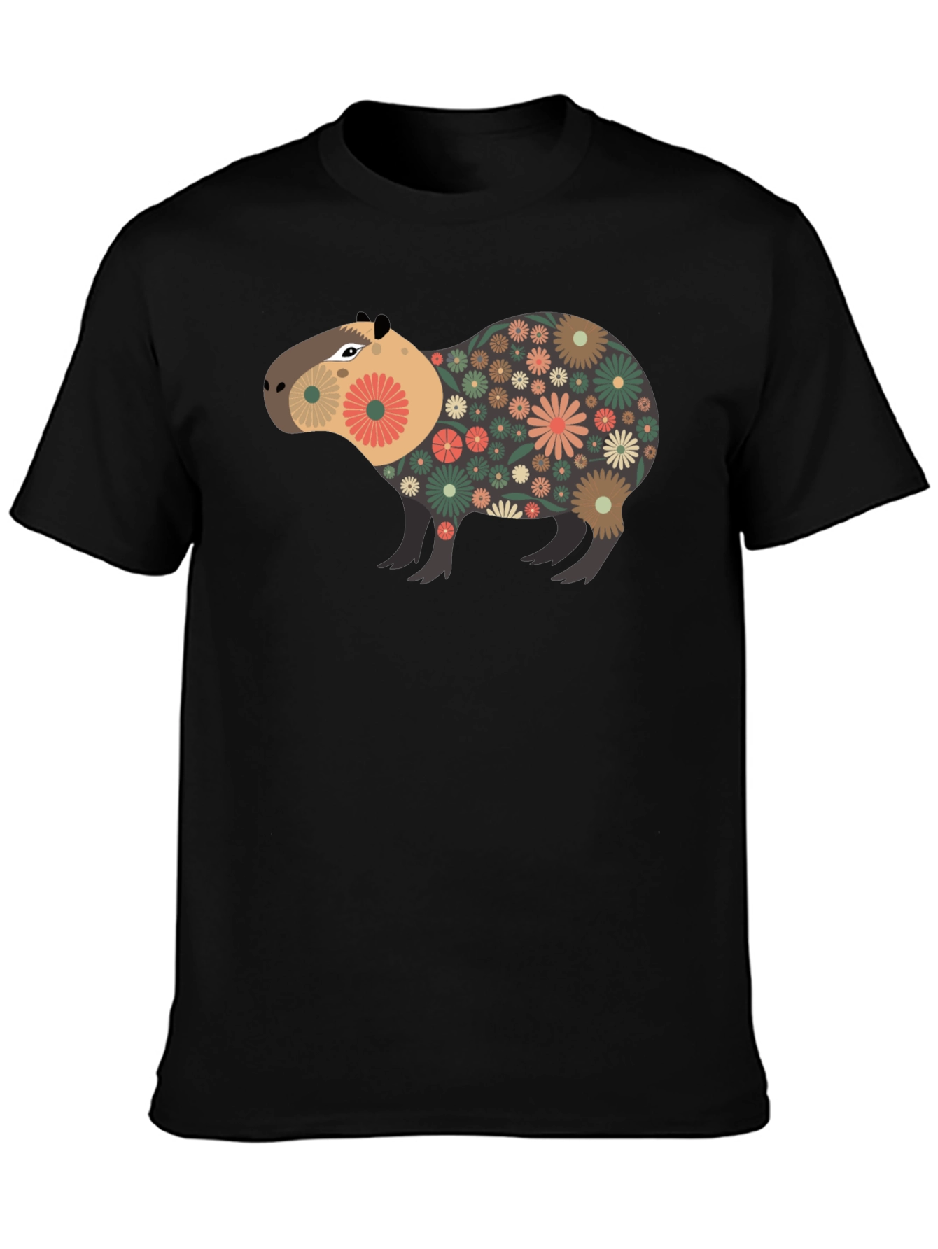 Black Floral Capybara Graphic Tee - Unique Design view 3